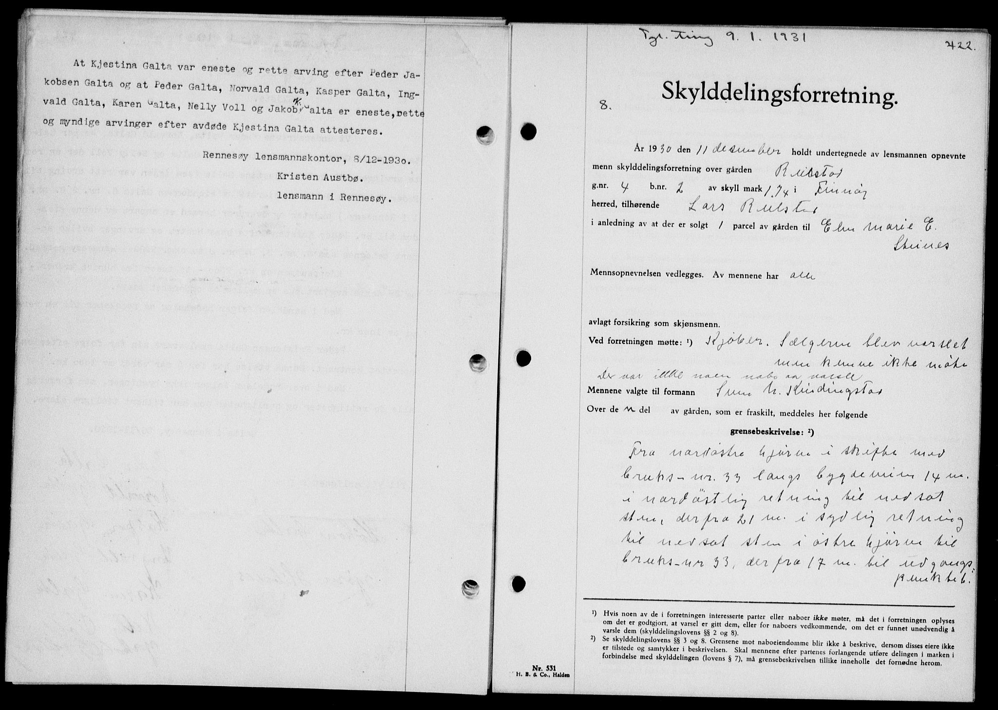 Ryfylke tingrett, SAST/A-100055/001/II/IIB/L0061: Pantebok nr. 40, 1930-1931, Tingl.dato: 09.01.1931
