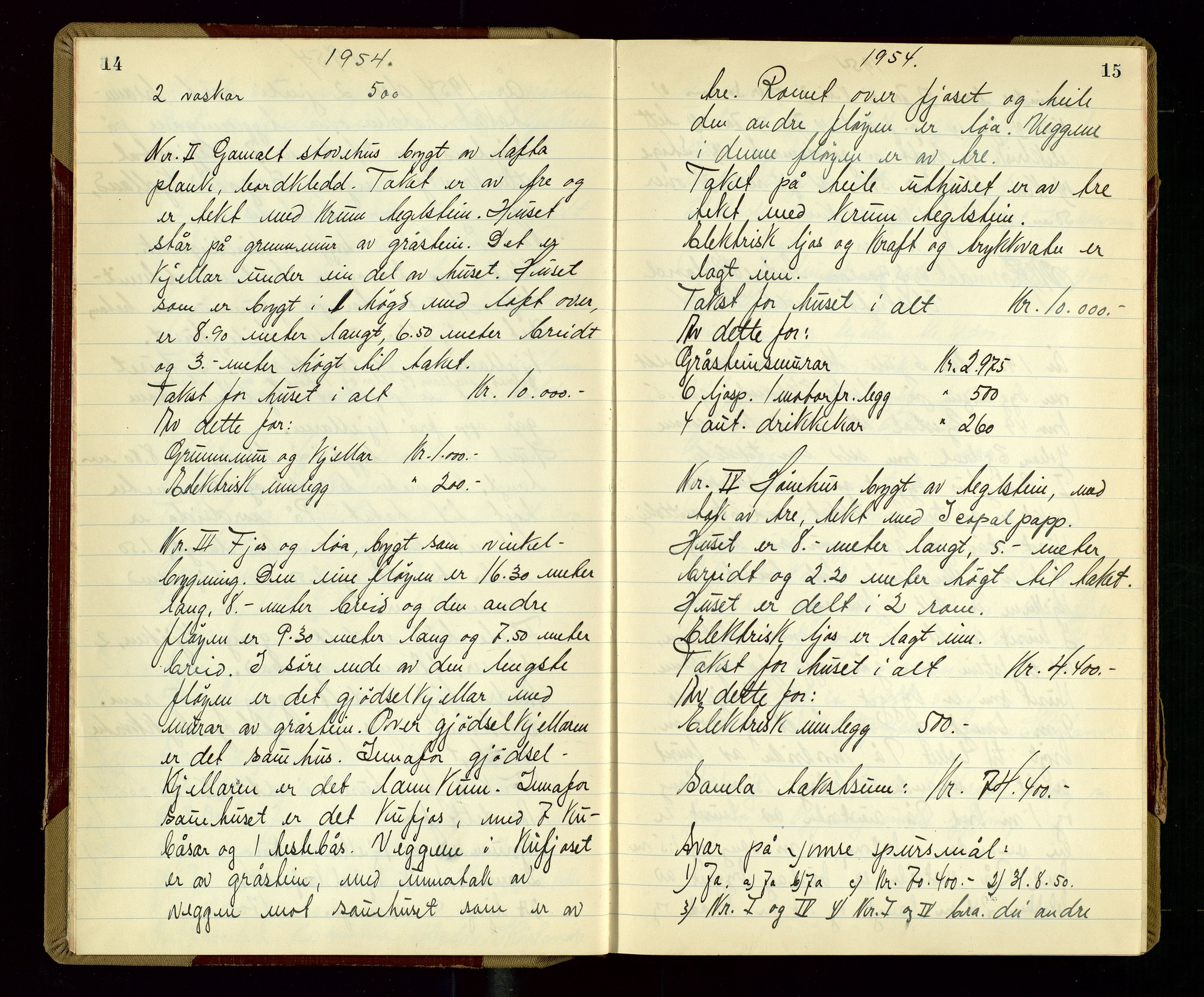 Gjesdal lensmannskontor, AV/SAST-A-100441/Go/L0006: Branntakstprotokoll, 1954-1955, s. 14-15