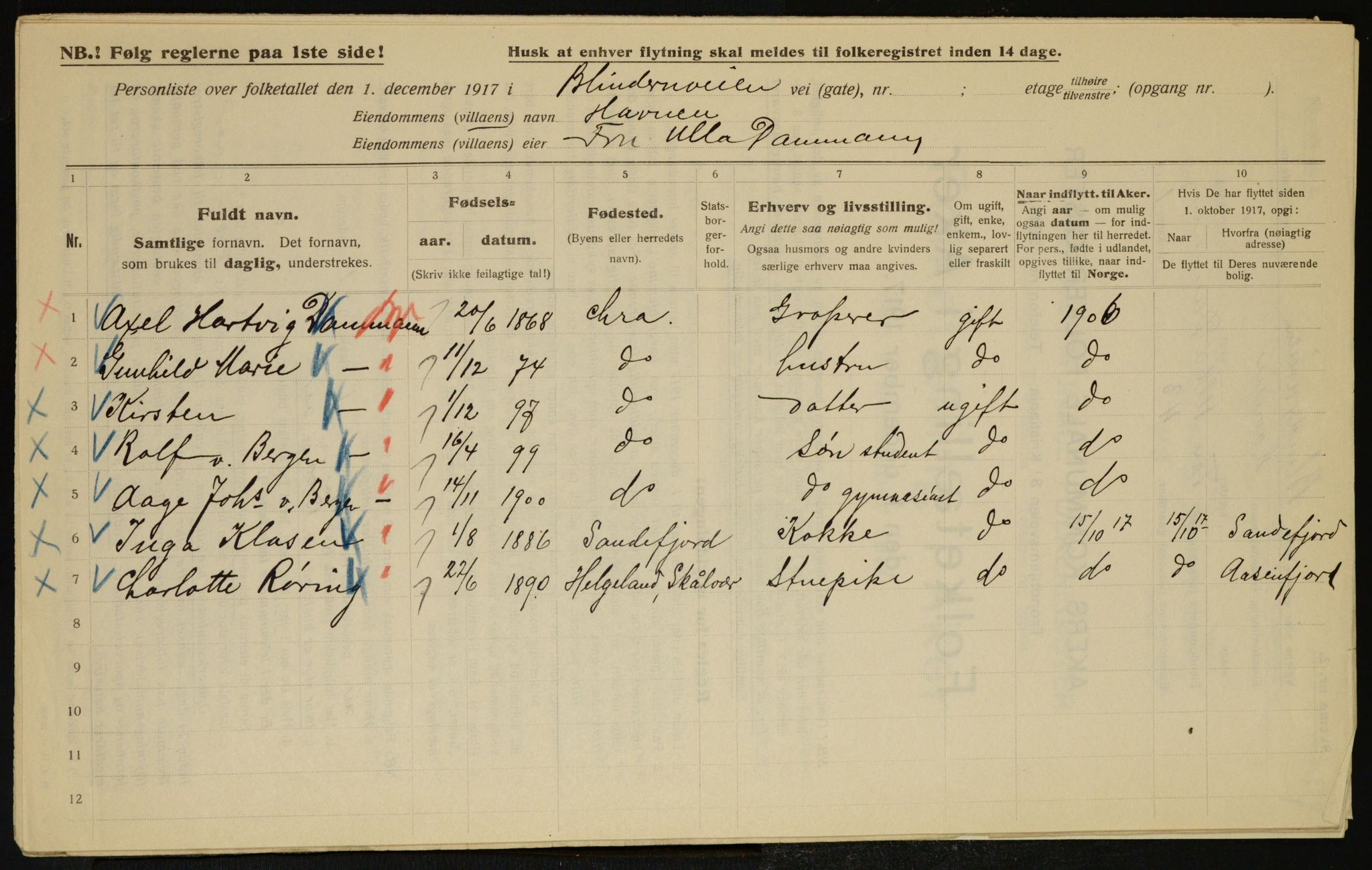 OBA, Kommunal folketelling 1.12.1917 for Aker, 1917, s. 10431