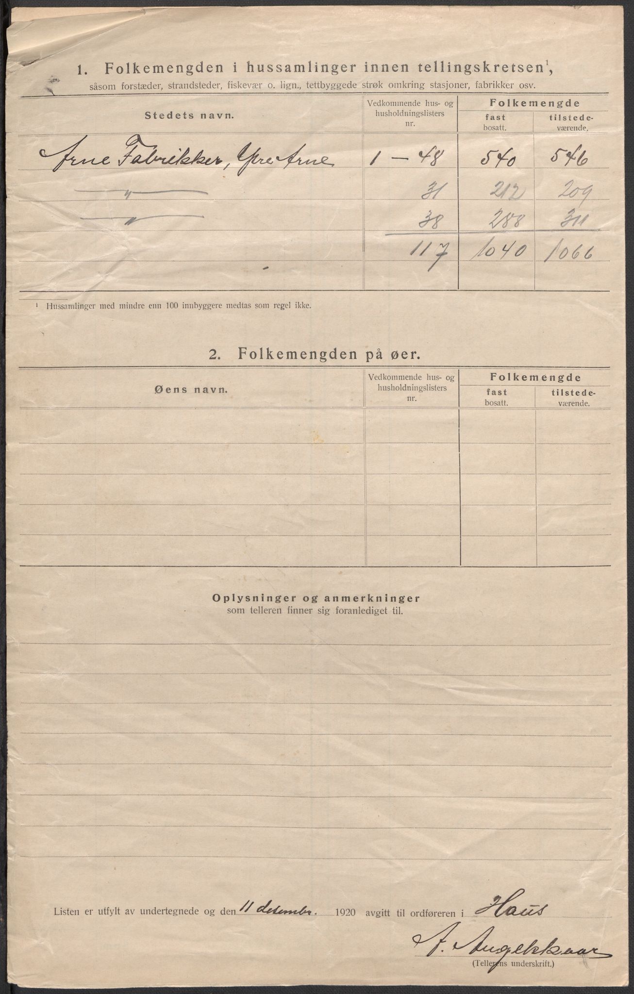 SAB, Folketelling 1920 for 1250 Haus herred, 1920, s. 56