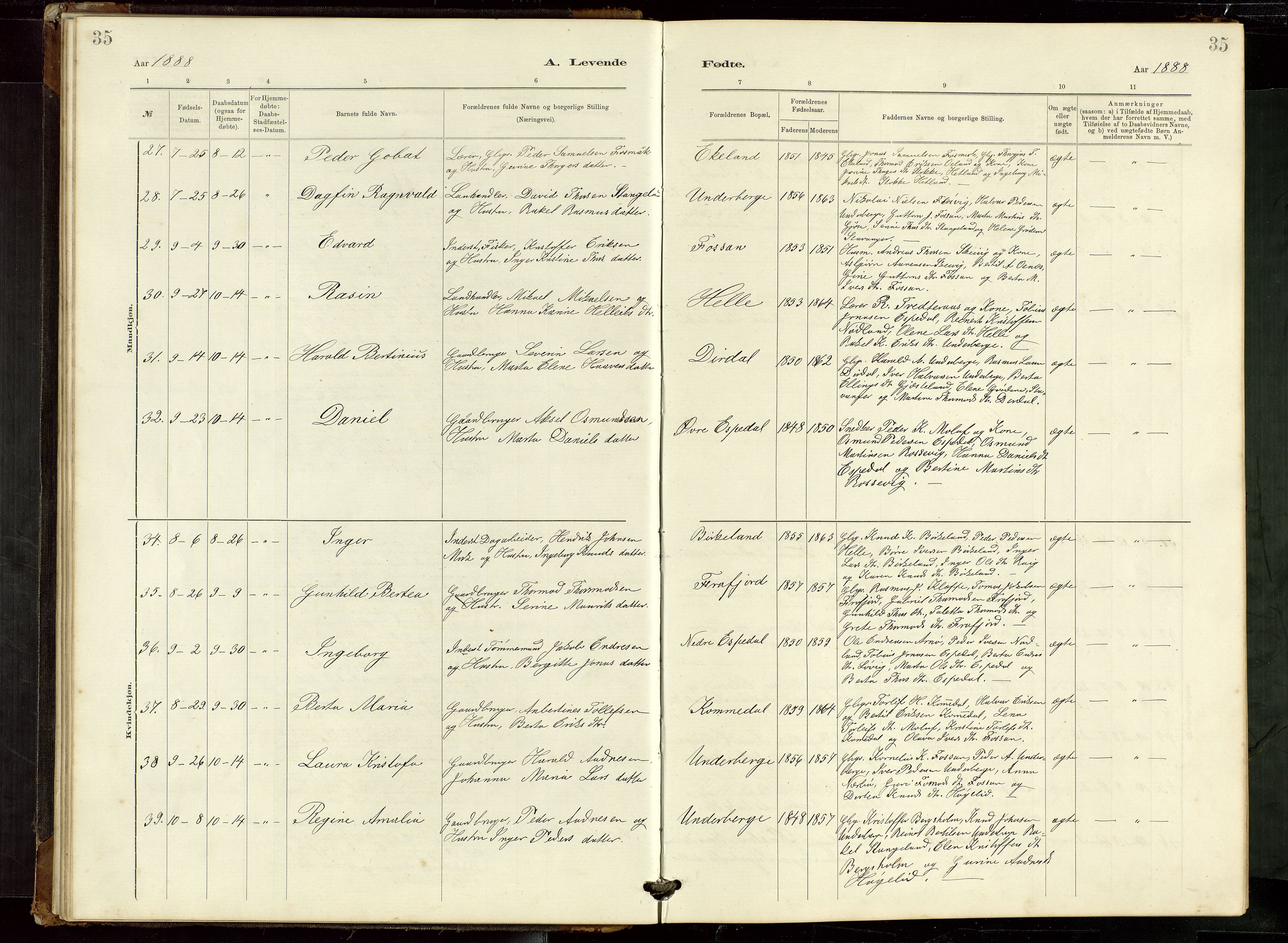 Høgsfjord sokneprestkontor, AV/SAST-A-101624/H/Ha/Hab/L0009: Klokkerbok nr. B 9, 1883-1920, s. 35