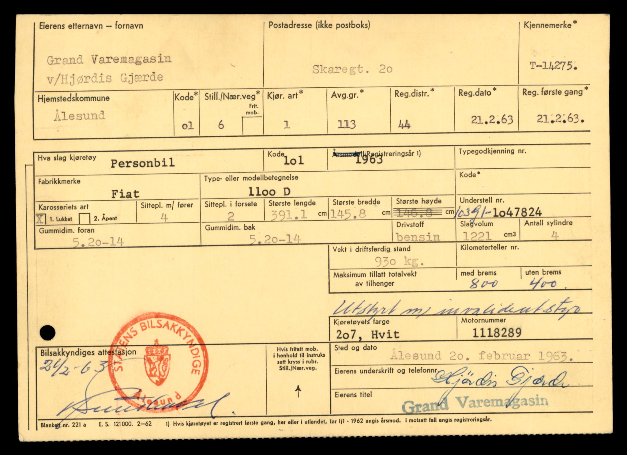 Møre og Romsdal vegkontor - Ålesund trafikkstasjon, AV/SAT-A-4099/F/Fe/L0044: Registreringskort for kjøretøy T 14205 - T 14319, 1927-1998, s. 2067