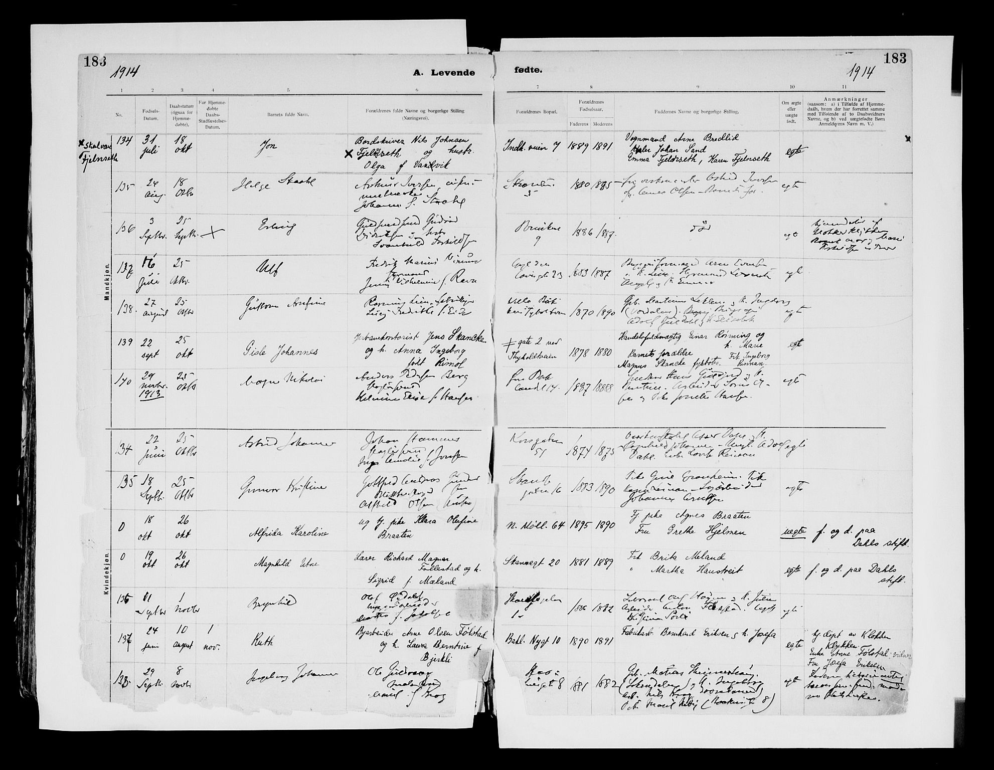 Ministerialprotokoller, klokkerbøker og fødselsregistre - Sør-Trøndelag, SAT/A-1456/604/L0203: Ministerialbok nr. 604A23, 1908-1916, s. 183