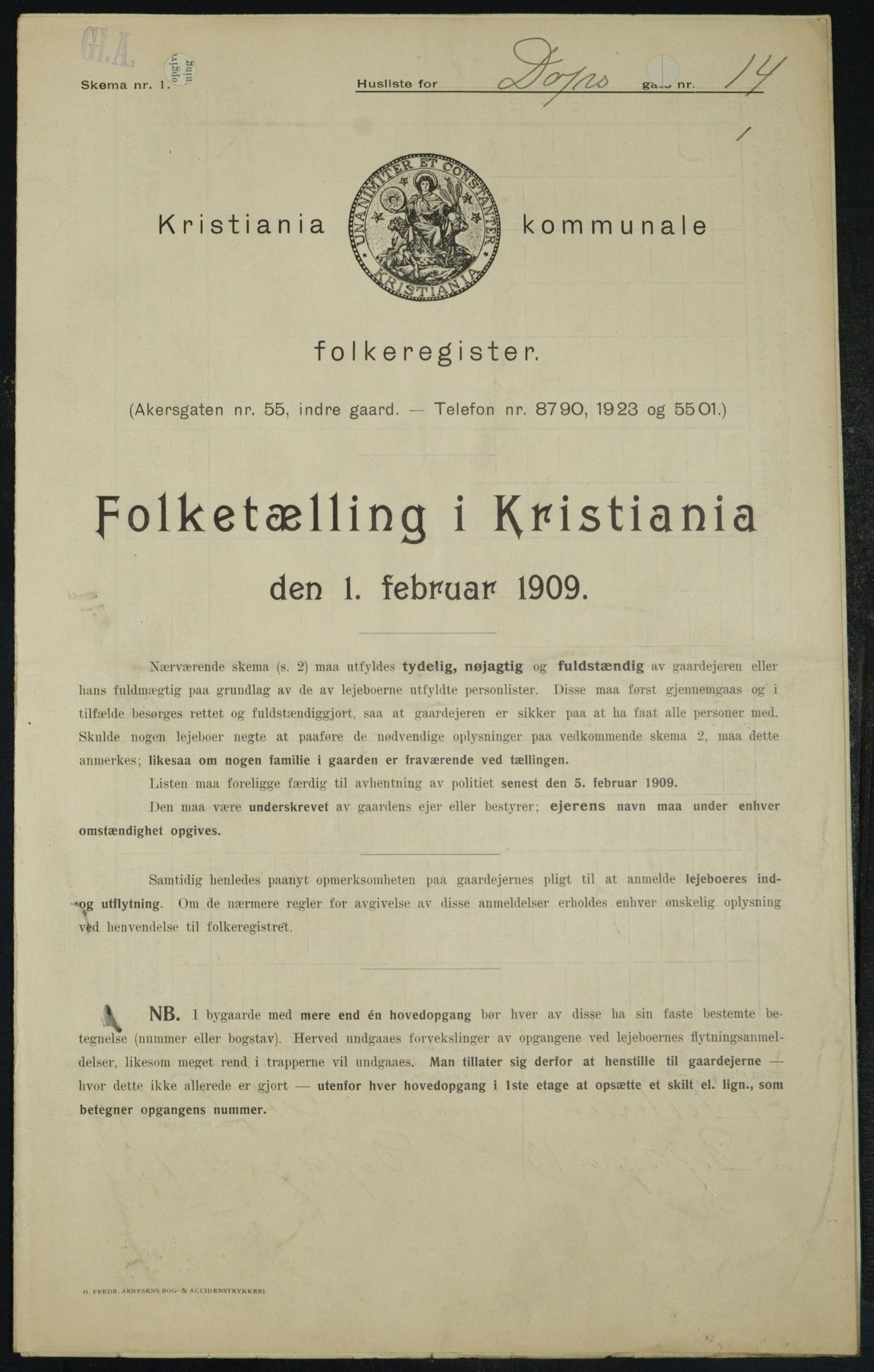 OBA, Kommunal folketelling 1.2.1909 for Kristiania kjøpstad, 1909, s. 14610