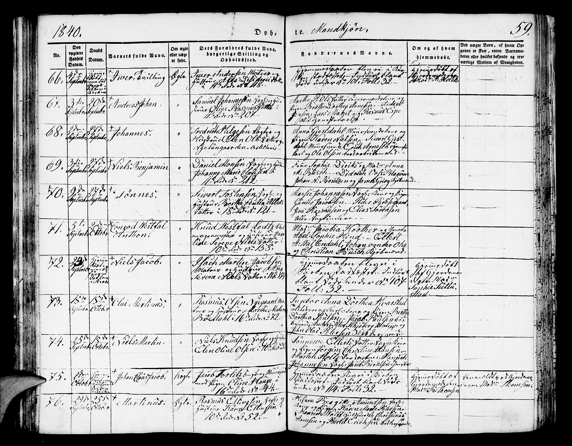 Domkirken sokneprestembete, AV/SAB-A-74801/H/Hab/L0008: Klokkerbok nr. B 1, 1836-1841, s. 59