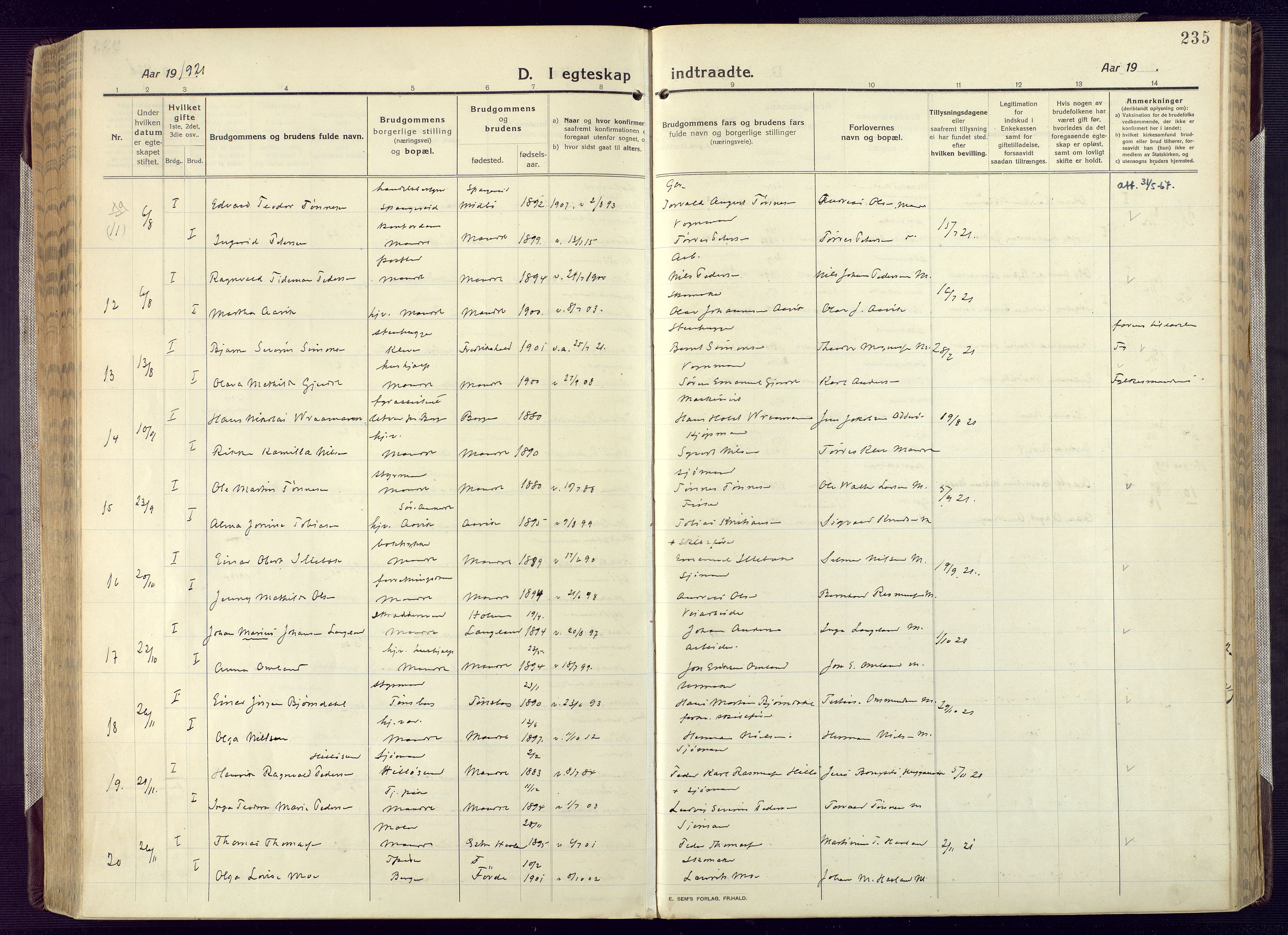 Mandal sokneprestkontor, AV/SAK-1111-0030/F/Fa/Fac/L0001: Ministerialbok nr. A 1, 1913-1925, s. 235