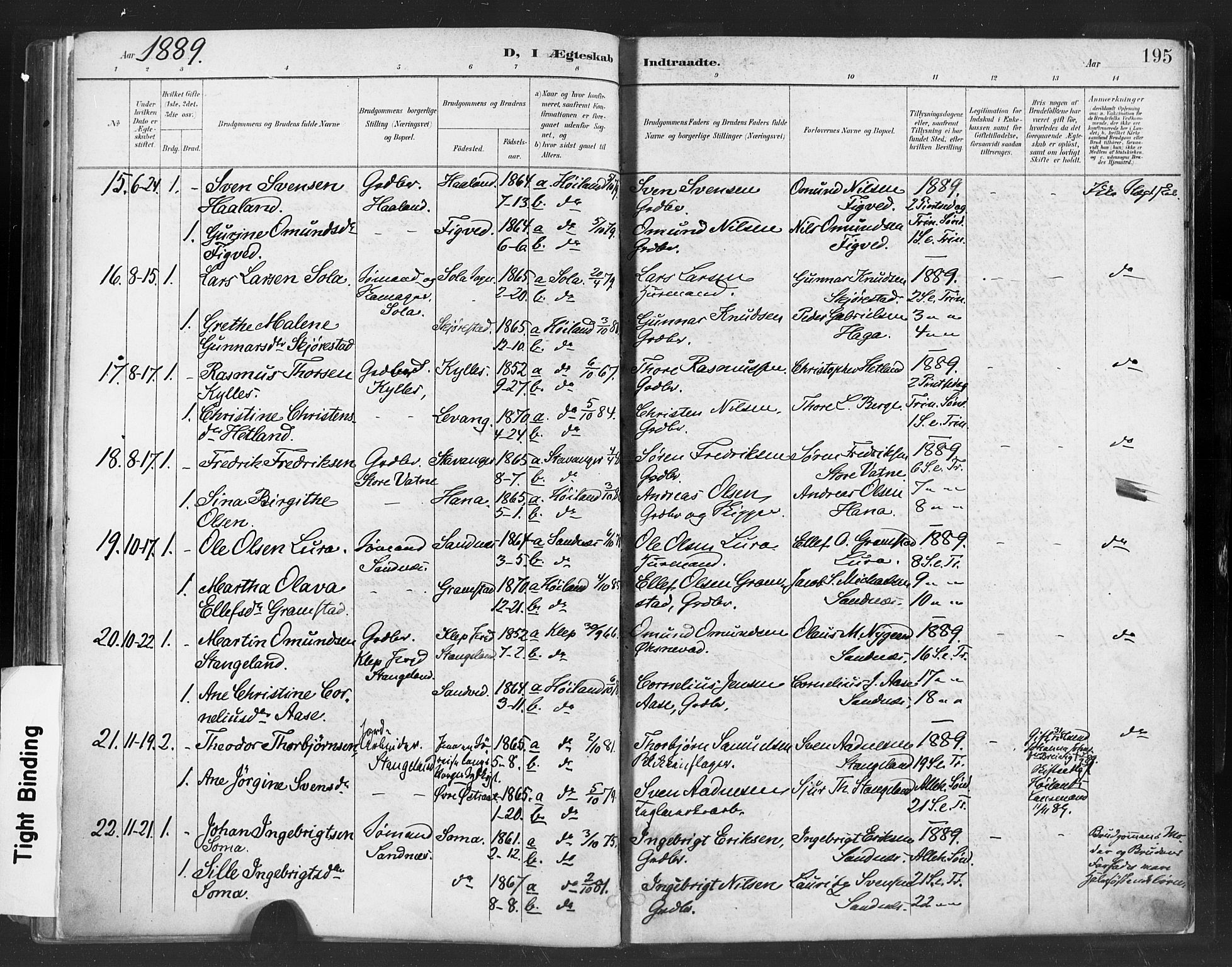 Høyland sokneprestkontor, AV/SAST-A-101799/001/30BA/L0013: Ministerialbok nr. A 13.1, 1889-1898, s. 195