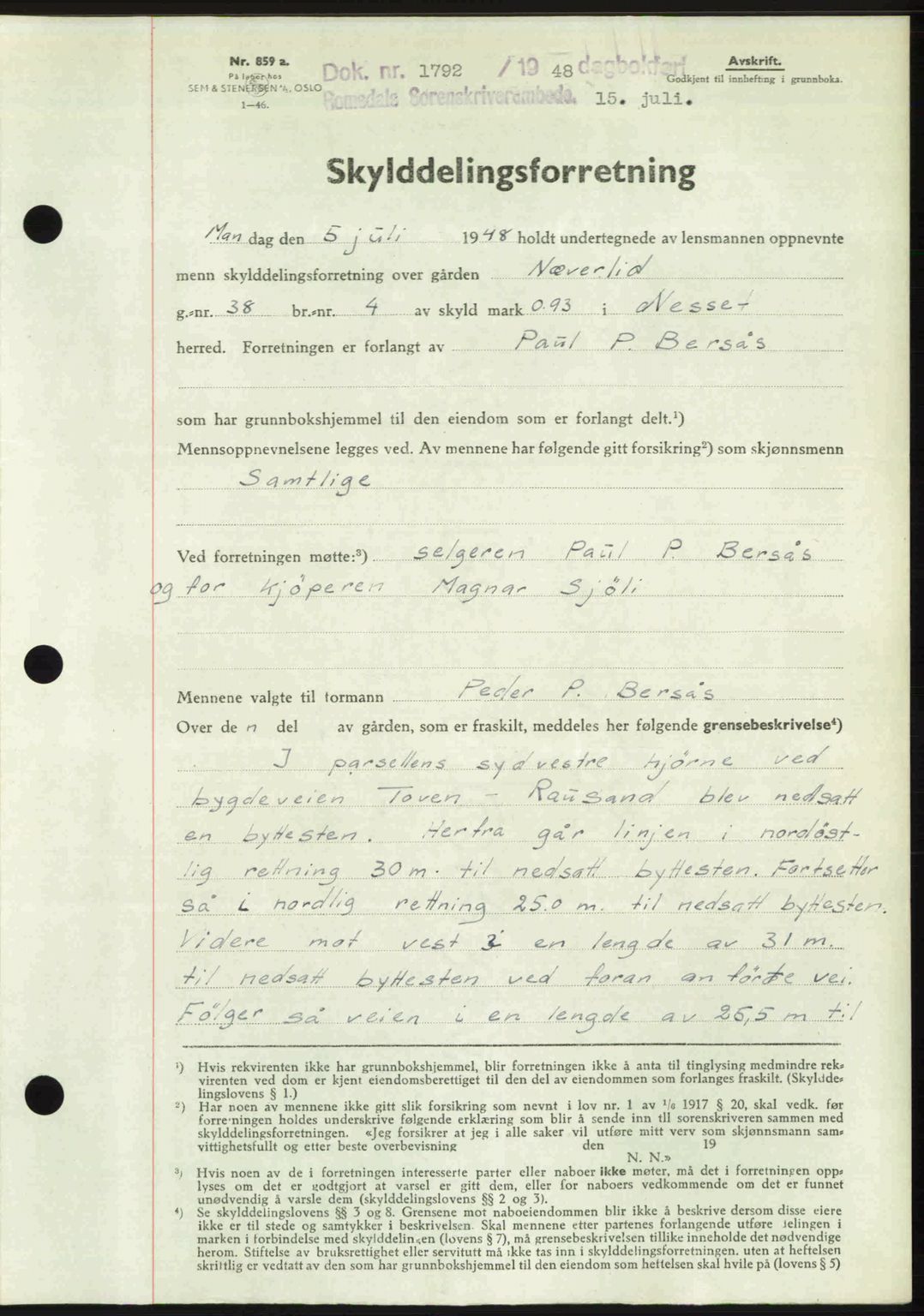 Romsdal sorenskriveri, SAT/A-4149/1/2/2C: Pantebok nr. A26, 1948-1948, Dagboknr: 1792/1948
