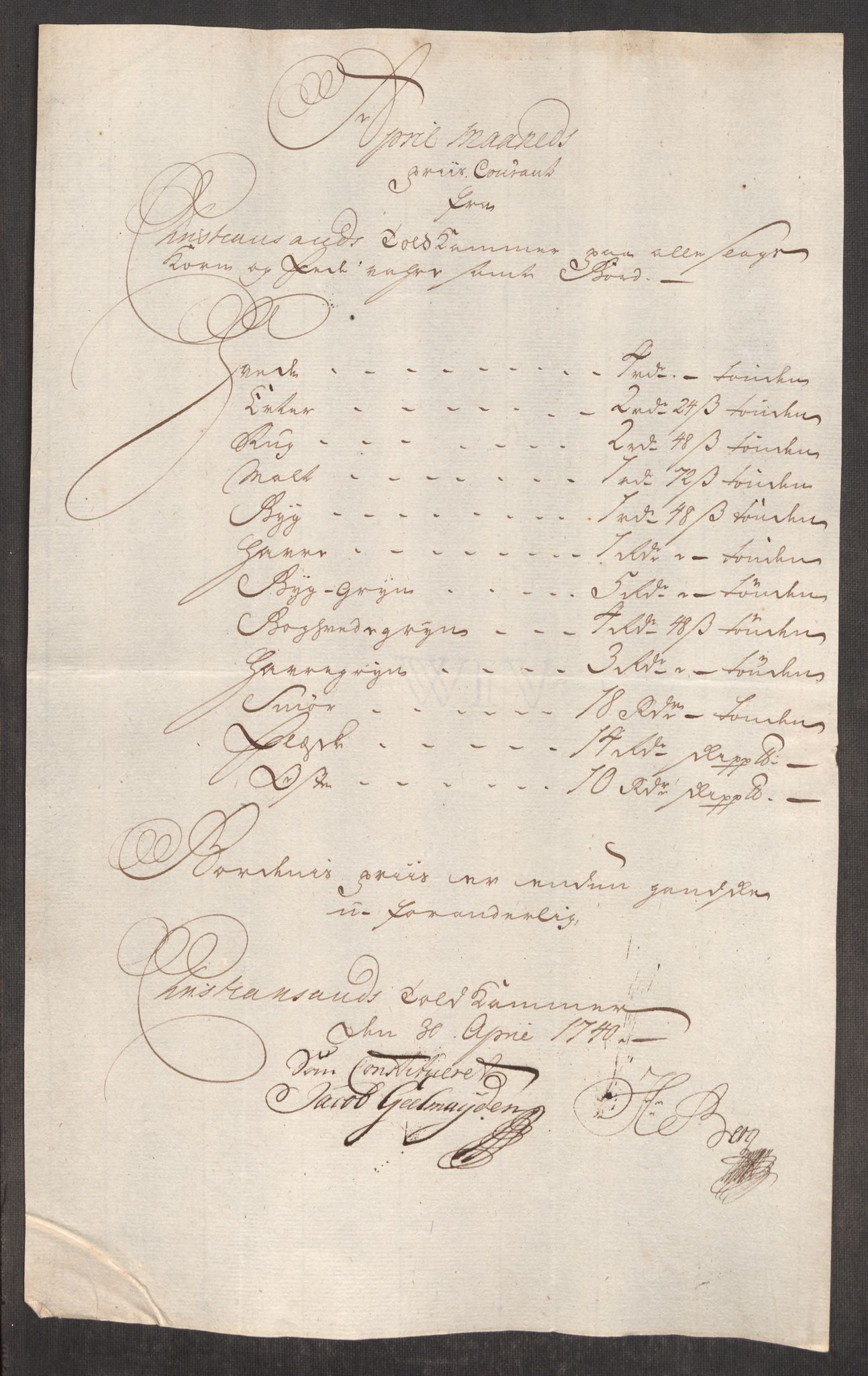 Rentekammeret inntil 1814, Realistisk ordnet avdeling, RA/EA-4070/Oe/L0002: [Ø1]: Priskuranter, 1740-1744, s. 157