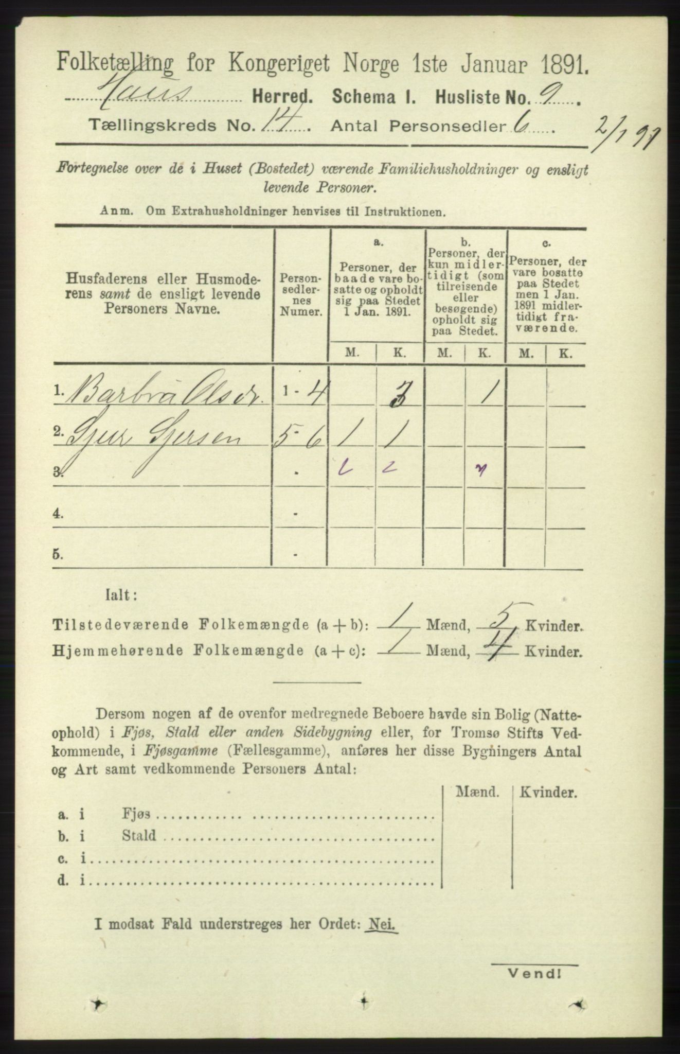 RA, Folketelling 1891 for 1250 Haus herred, 1891, s. 5817