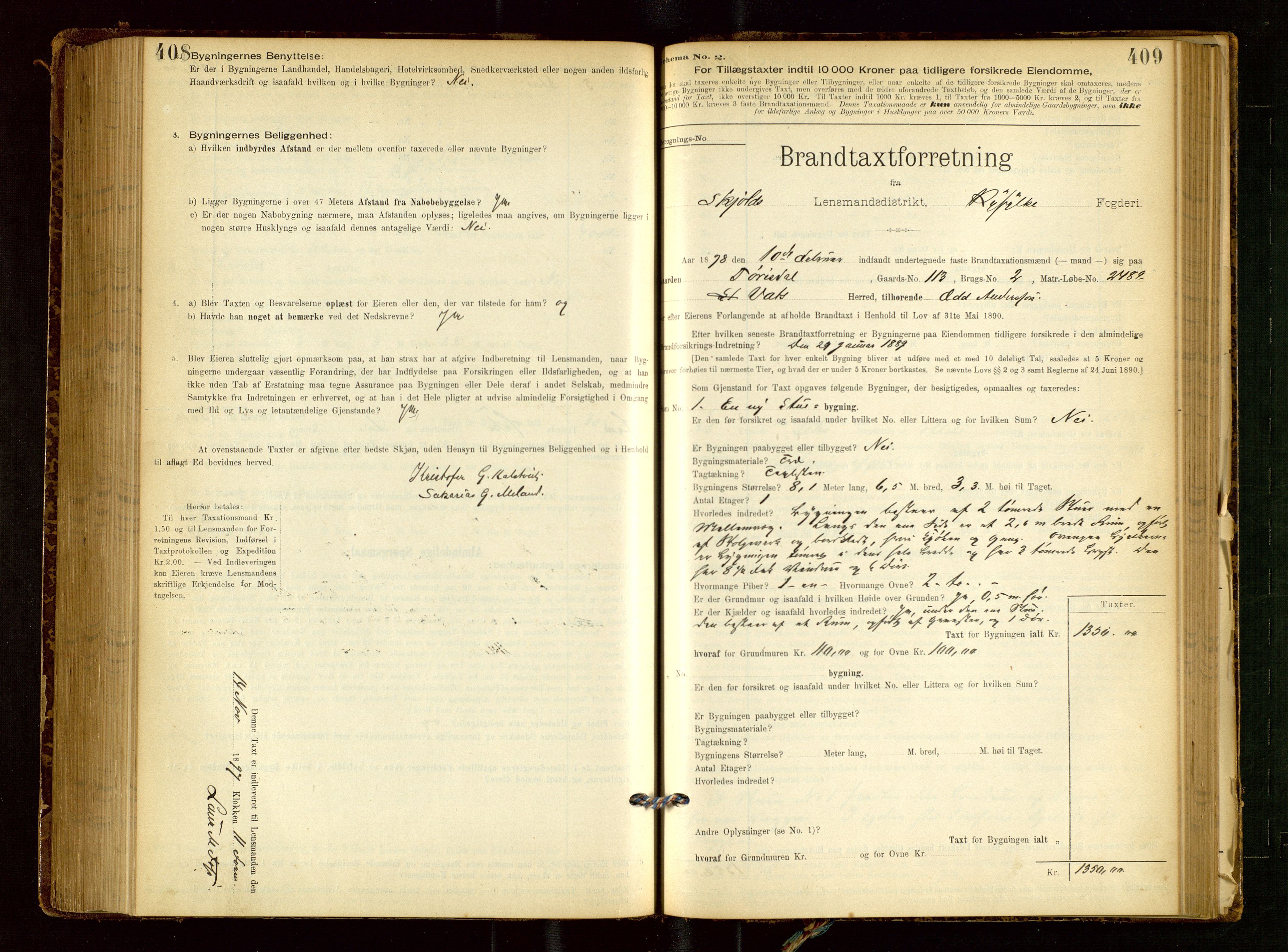 Skjold lensmannskontor, SAST/A-100182/Gob/L0001: "Brandtaxationsprotokol for Skjold Lensmandsdistrikt Ryfylke Fogderi", 1894-1939, s. 408-409