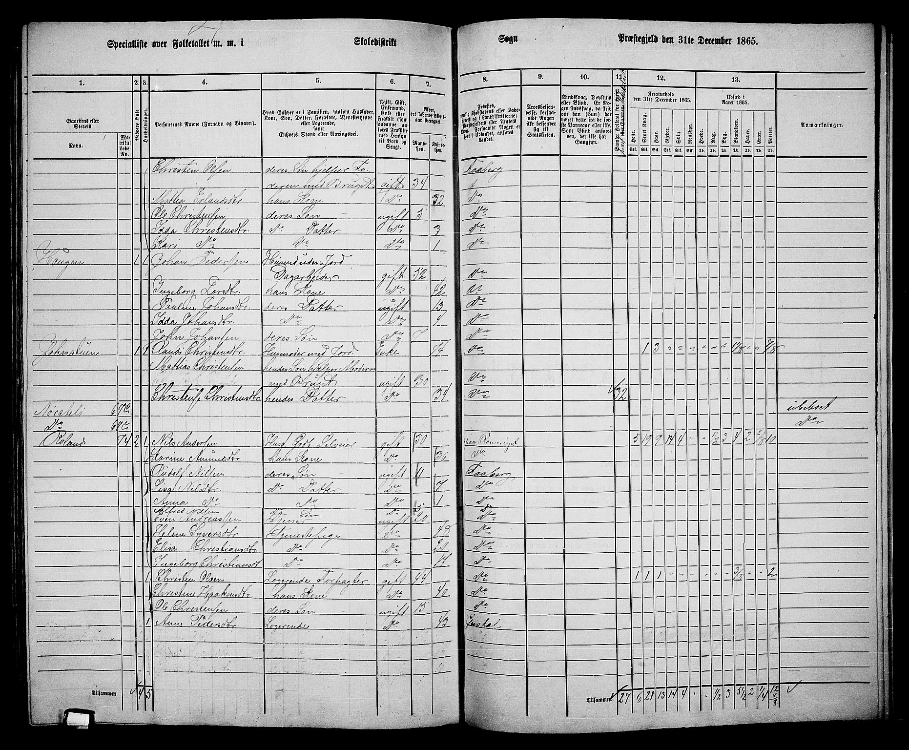 RA, Folketelling 1865 for 0524L Fåberg prestegjeld, Fåberg sokn og Lillehammer landsokn, 1865, s. 244