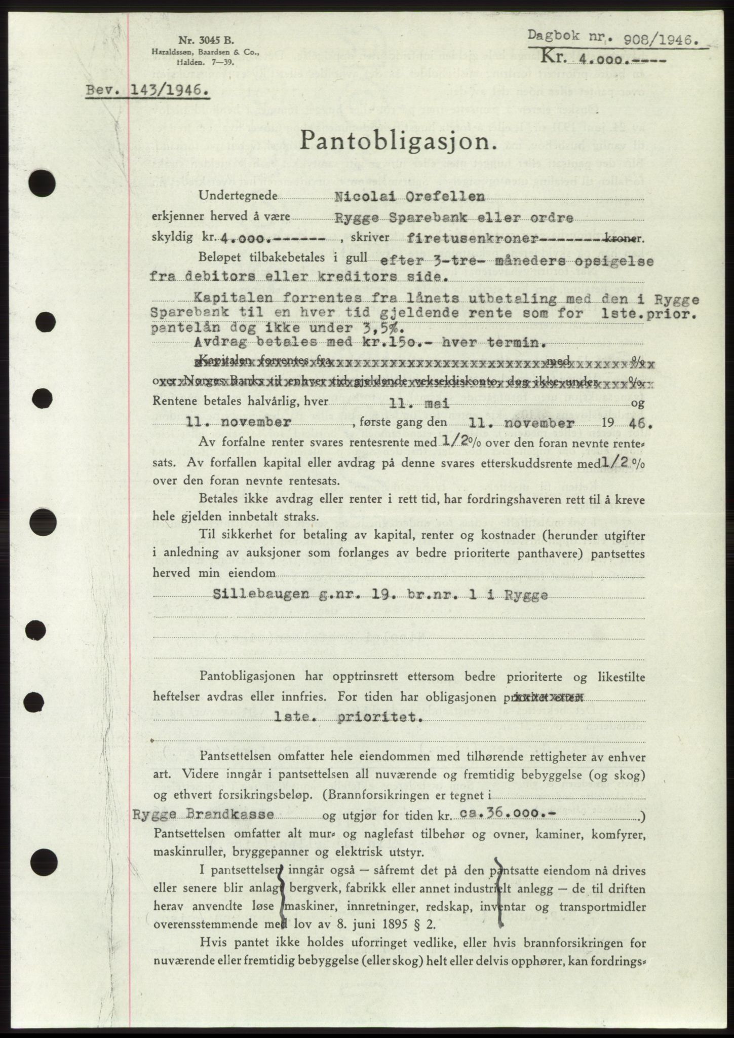 Moss sorenskriveri, SAO/A-10168: Pantebok nr. B15, 1946-1946, Dagboknr: 908/1946