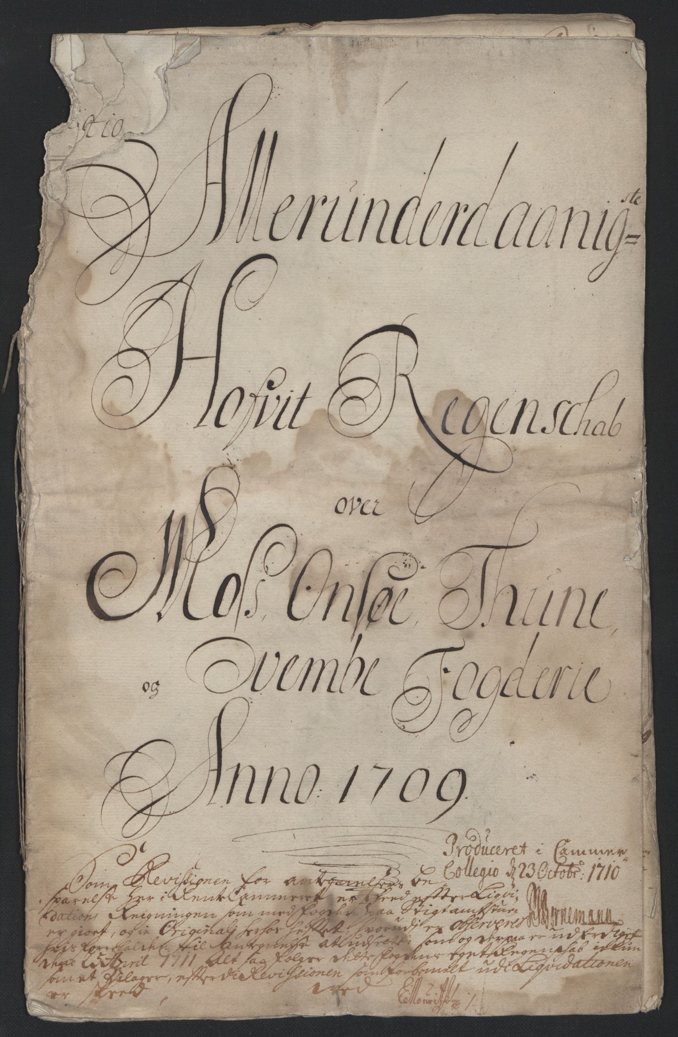 Rentekammeret inntil 1814, Reviderte regnskaper, Fogderegnskap, RA/EA-4092/R04/L0135: Fogderegnskap Moss, Onsøy, Tune, Veme og Åbygge, 1709-1710, s. 3