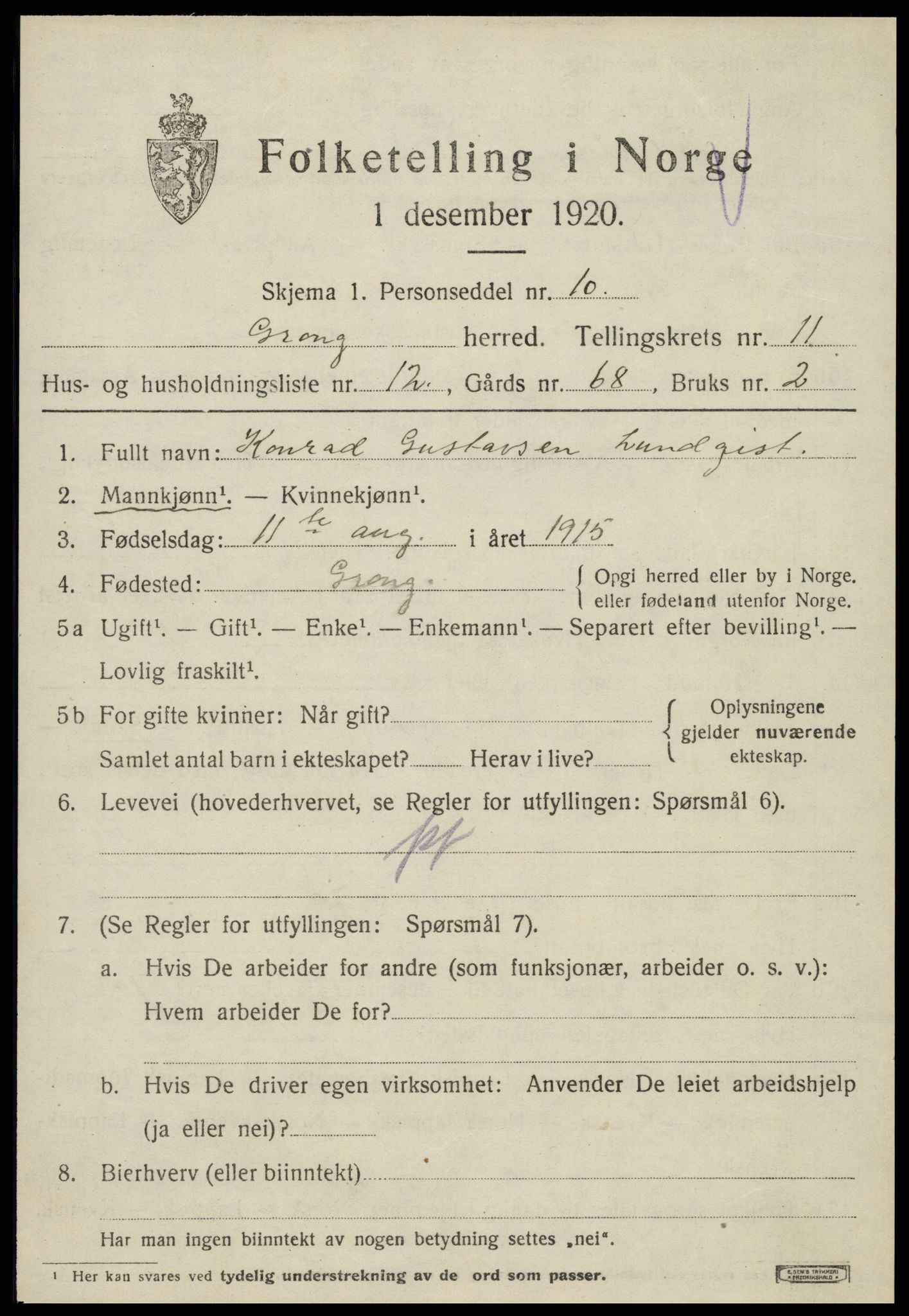 SAT, Folketelling 1920 for 1742 Grong herred, 1920, s. 6521