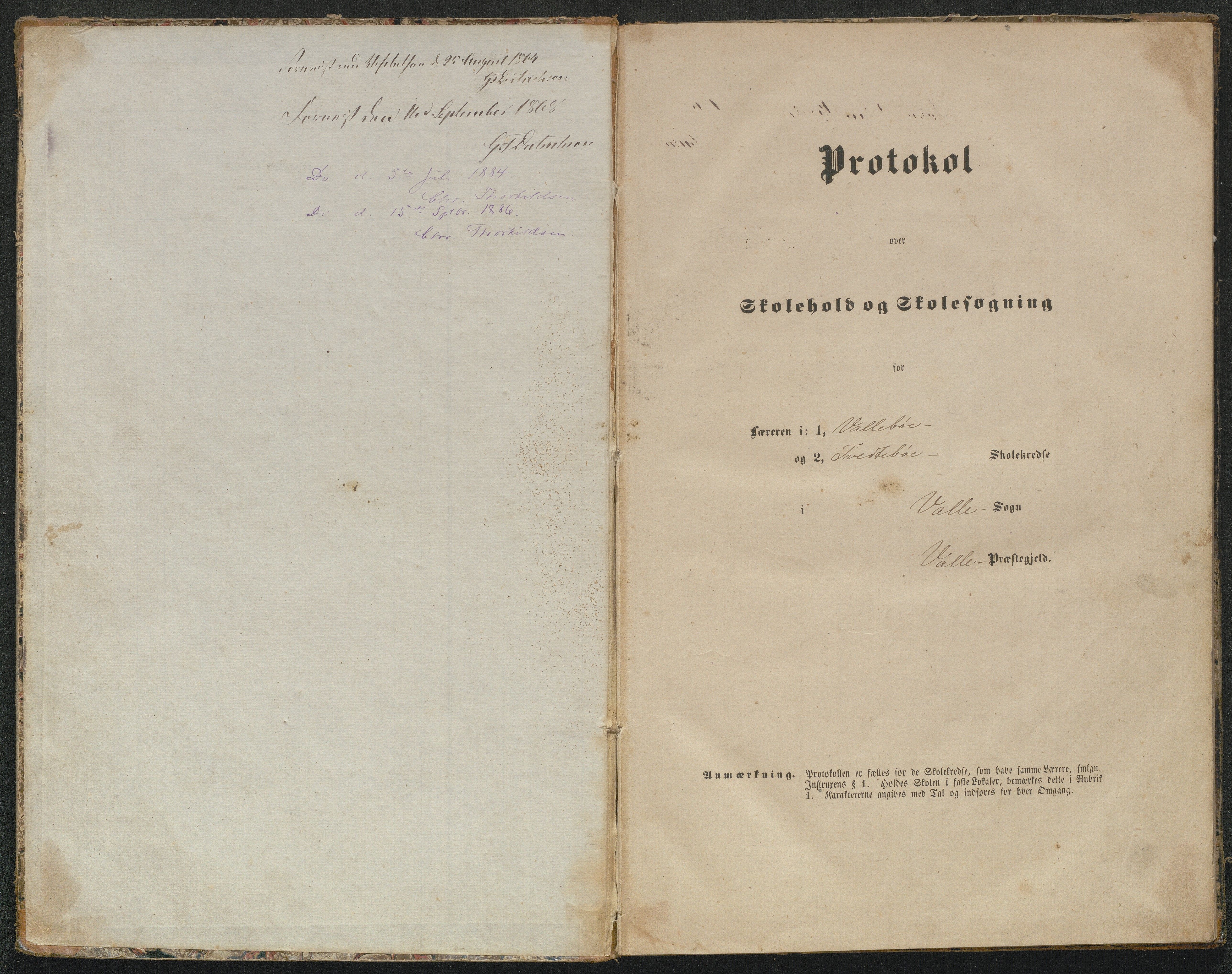 Valle kommune, AAKS/KA0940-PK/03/L0050: Protokoll over skolehold og skolesøkning for Vallebø og Tvedtebø, 1863-1871