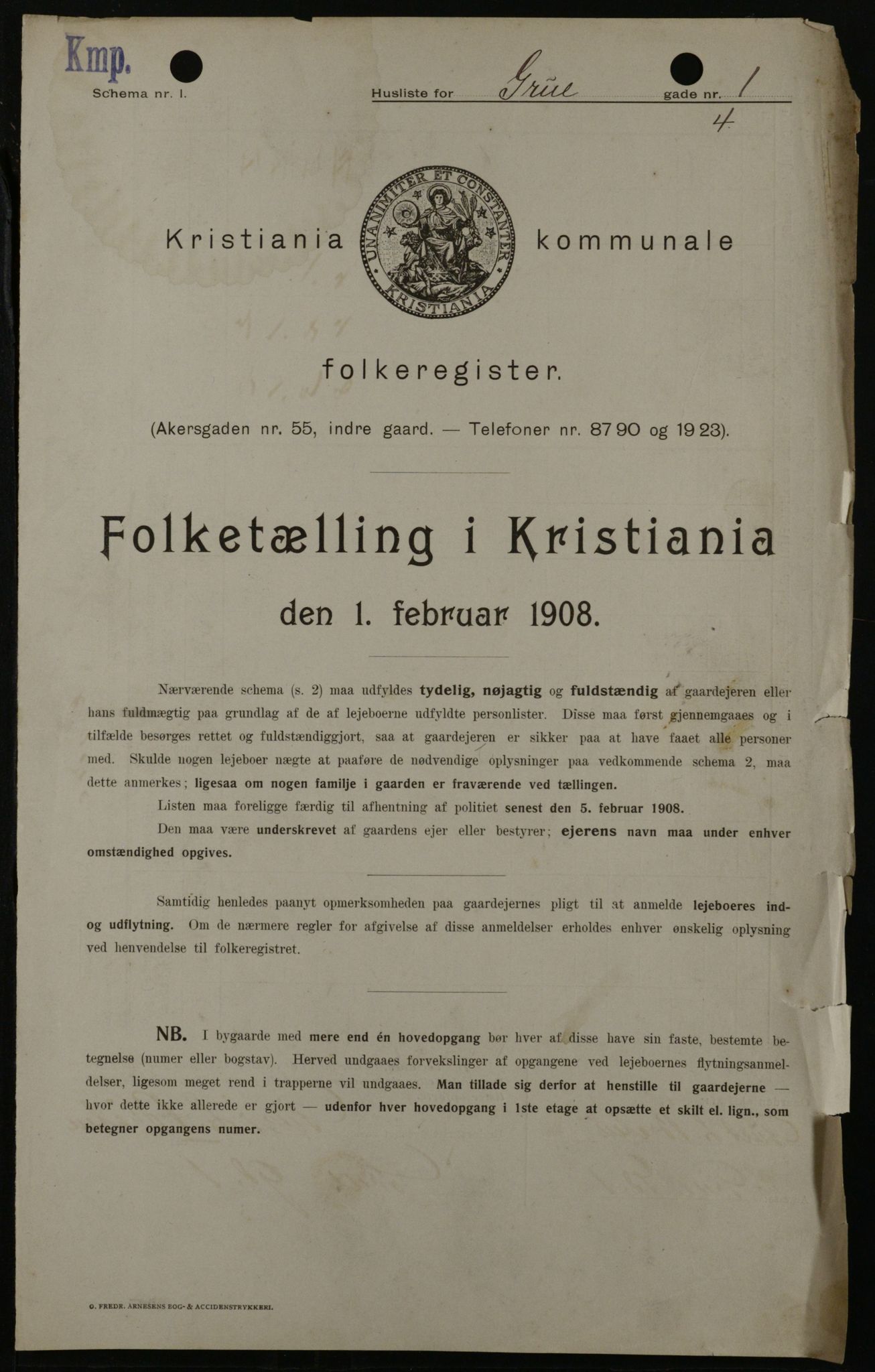 OBA, Kommunal folketelling 1.2.1908 for Kristiania kjøpstad, 1908, s. 27217