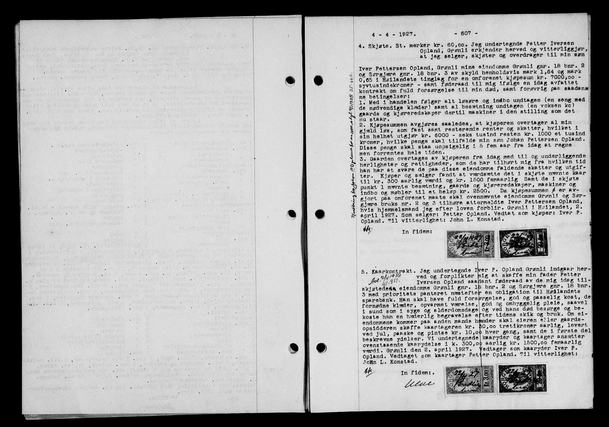 Gauldal sorenskriveri, SAT/A-0014/1/2/2C/L0035: Pantebok nr. 36, 1926-1927, s. 607, Tingl.dato: 04.04.1927