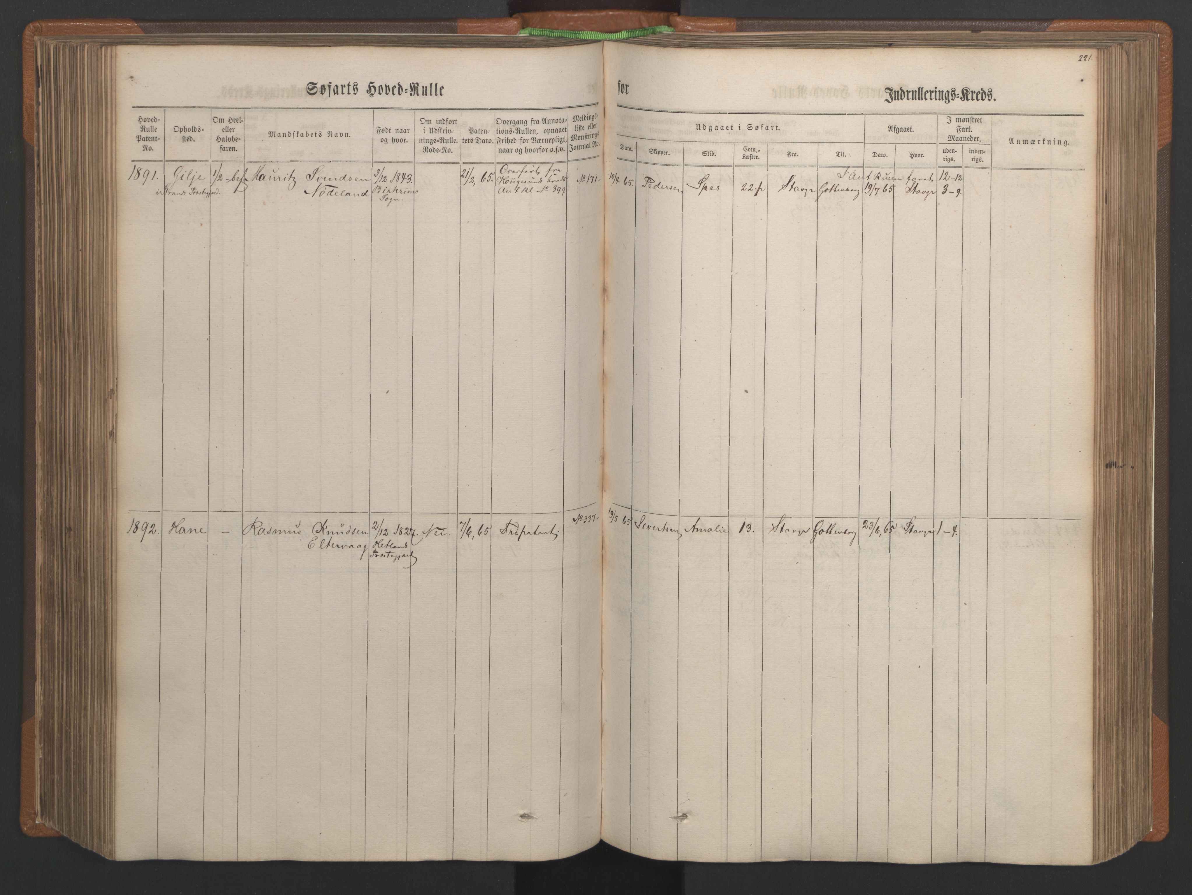 Stavanger sjømannskontor, AV/SAST-A-102006/F/Fb/Fbb/L0003: Sjøfartshovedrulle, patentnr. 1451-2270, 1863, s. 234