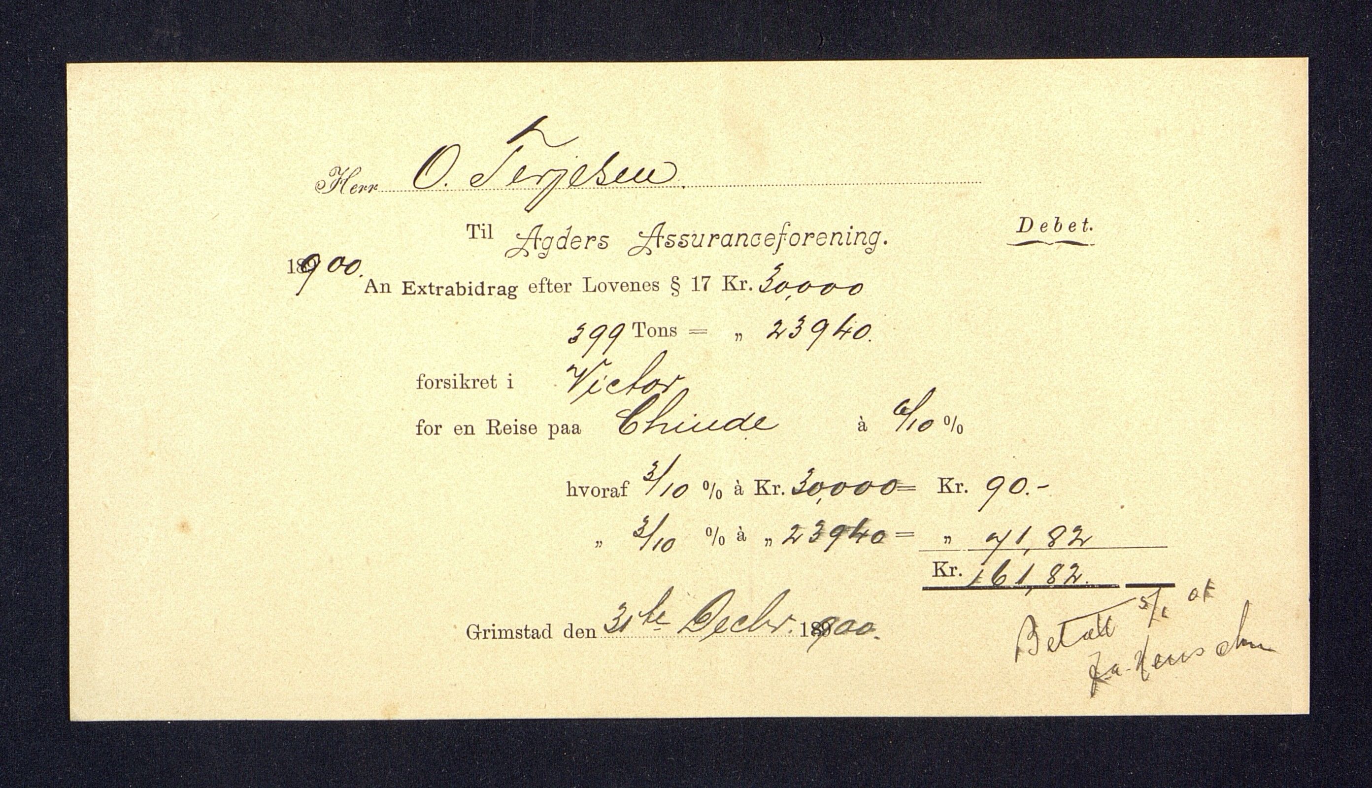 O. Terjesens rederi, AAKS/PA-2525/R/R02/L0001: Regnskapsbilag, 1884-1898