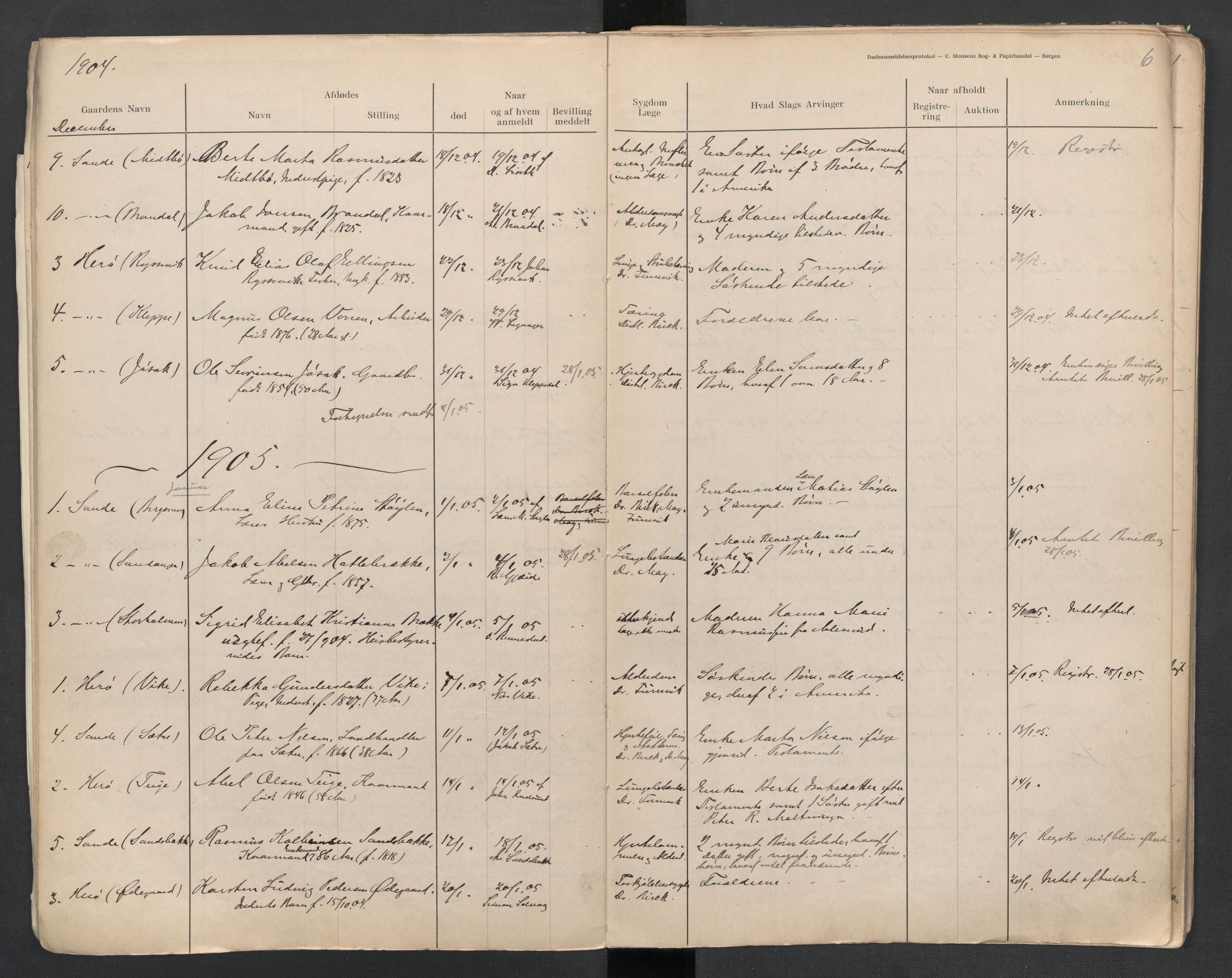 Herøy og Sande lensmannskontor, AV/SAT-A-5655/2/2/L0044: Dødsfallprotokoll, 1904-1914, s. 6