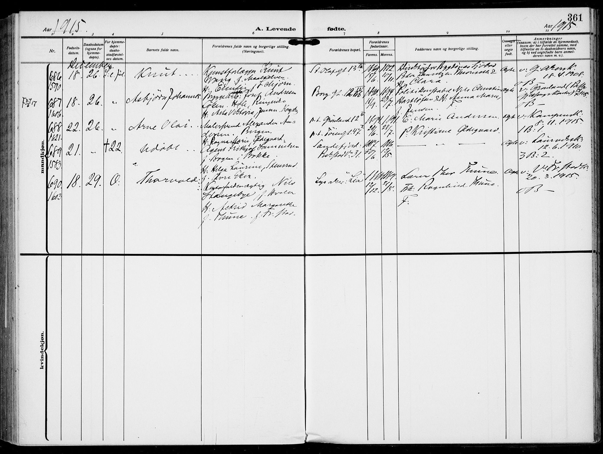 Rikshospitalet prestekontor Kirkebøker, AV/SAO-A-10309b/F/L0015: Ministerialbok nr. 15, 1913-1915, s. 361