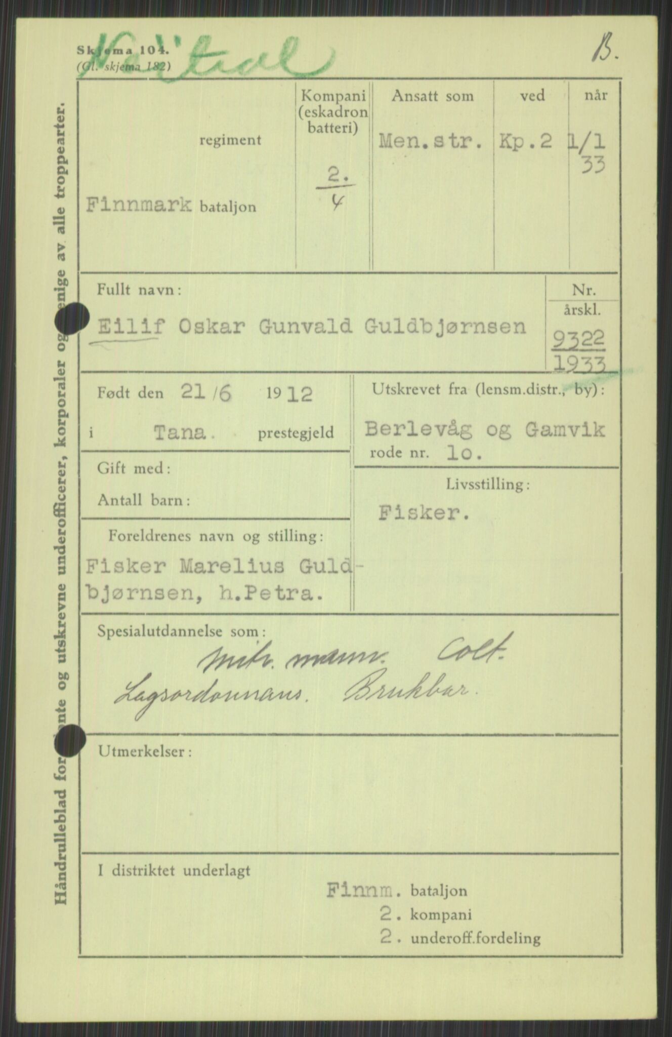 Forsvaret, Varanger bataljon, AV/RA-RAFA-2258/1/D/L0440: Rulleblad for fødte 1892-1912, 1892-1912, s. 1579