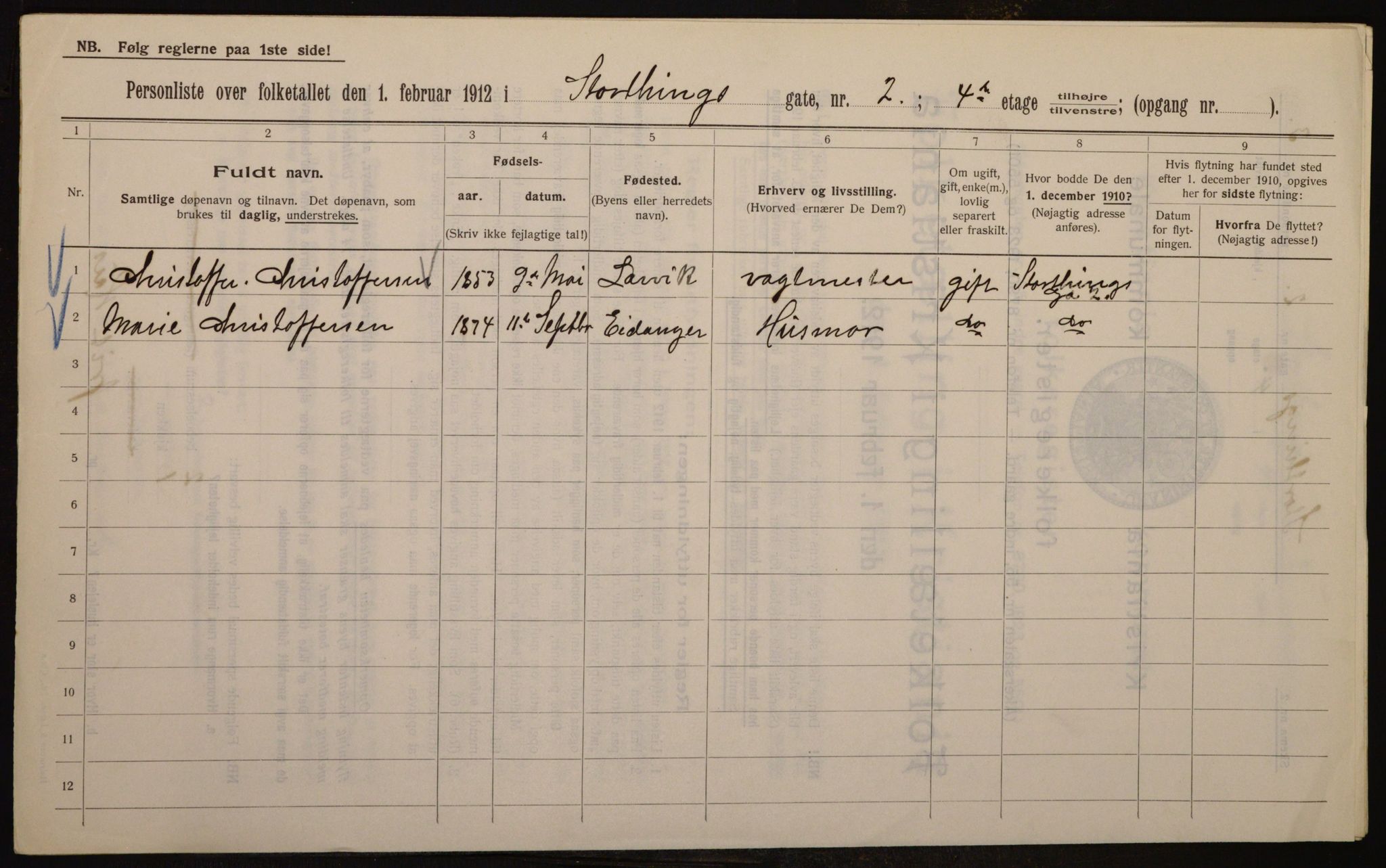 OBA, Kommunal folketelling 1.2.1912 for Kristiania, 1912, s. 103571