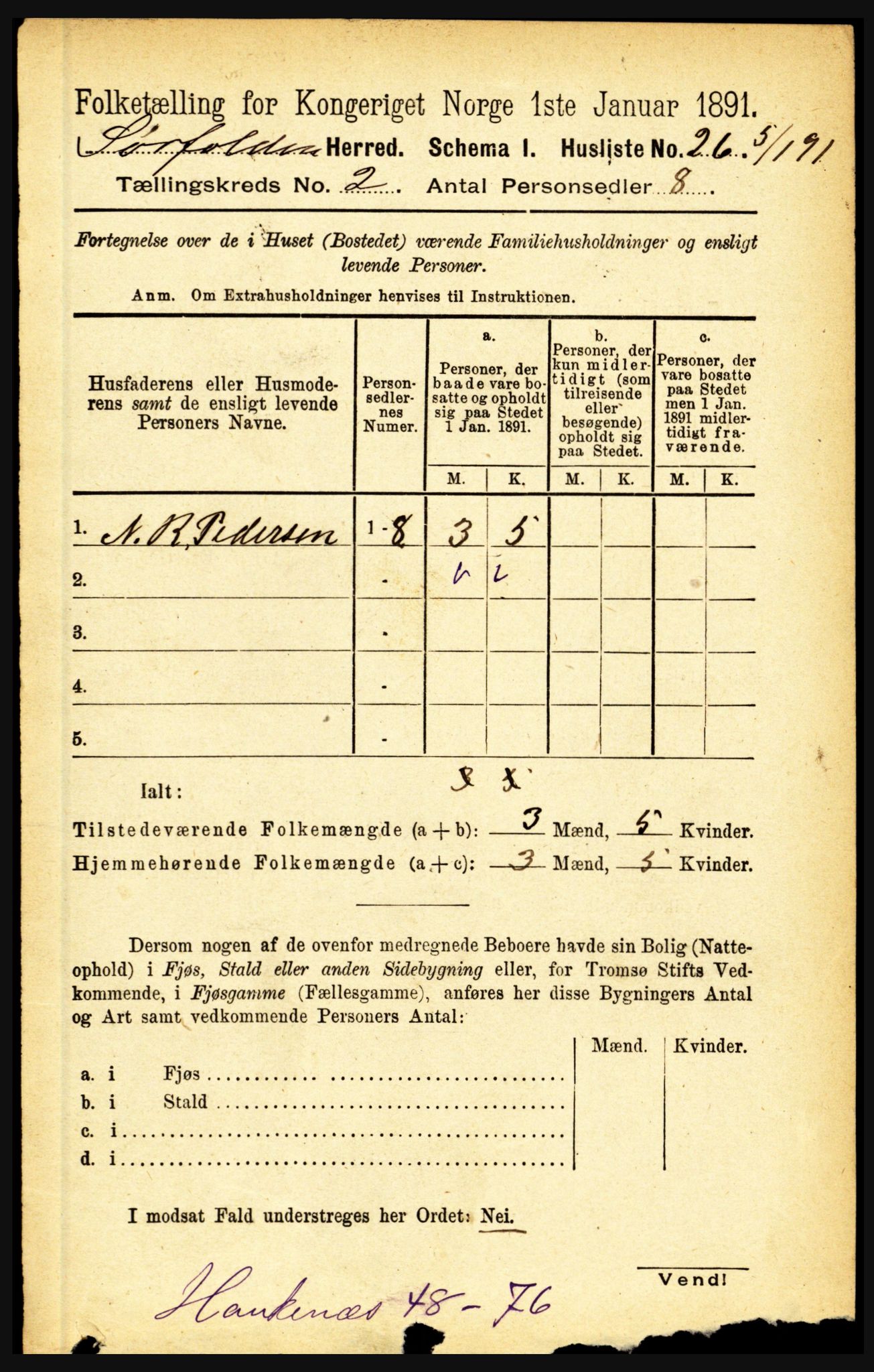 RA, Folketelling 1891 for 1845 Sørfold herred, 1891, s. 199