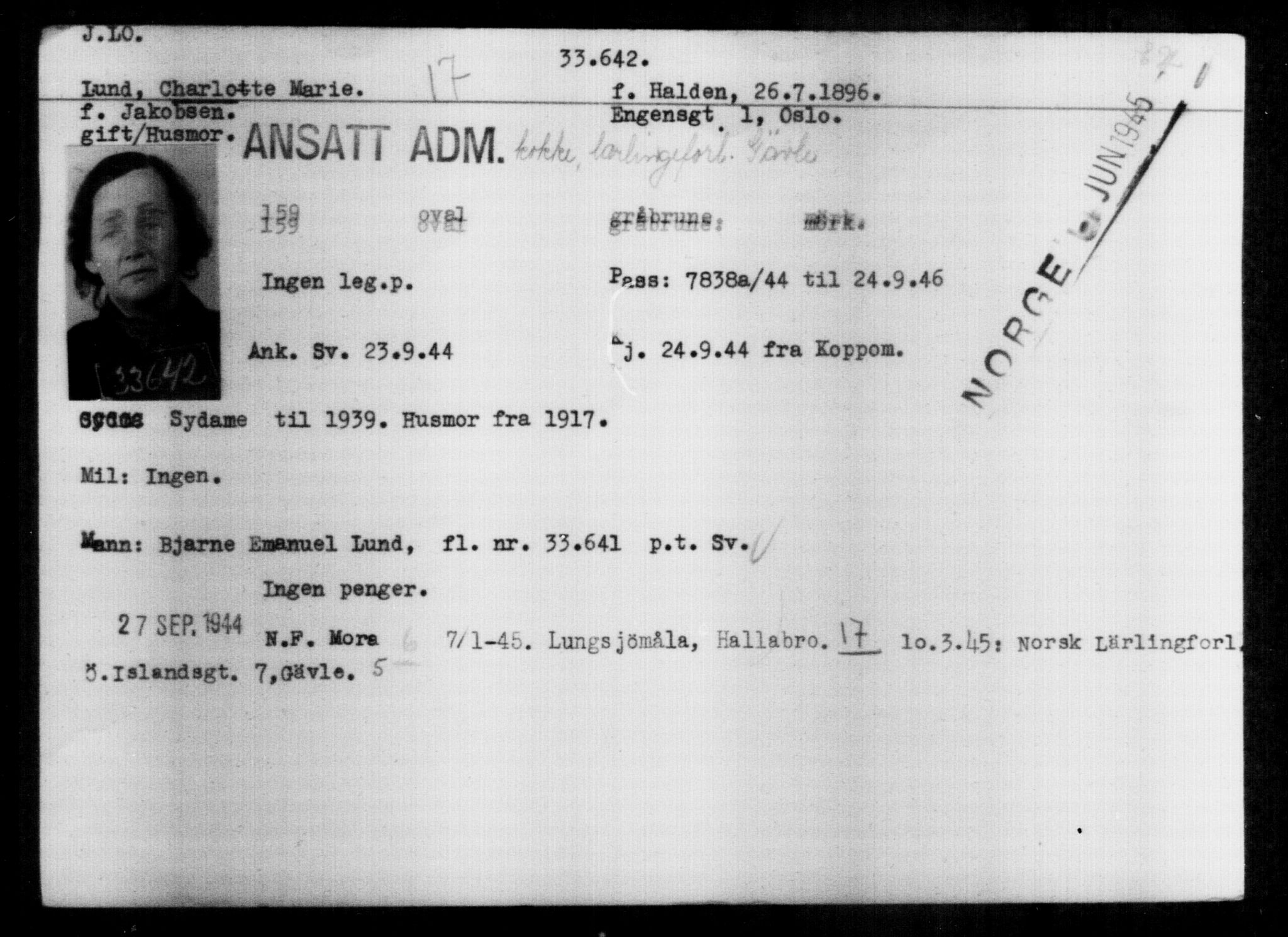 Utenriksstasjonene, Legasjonen i Stockholm, Flyktningkontoret, AV/RA-S-6753/V/Va/L0013: Kjesäterkartoteket, flyktninger med registreringsnr. 31500-34731, 1940-1945, s. 2261