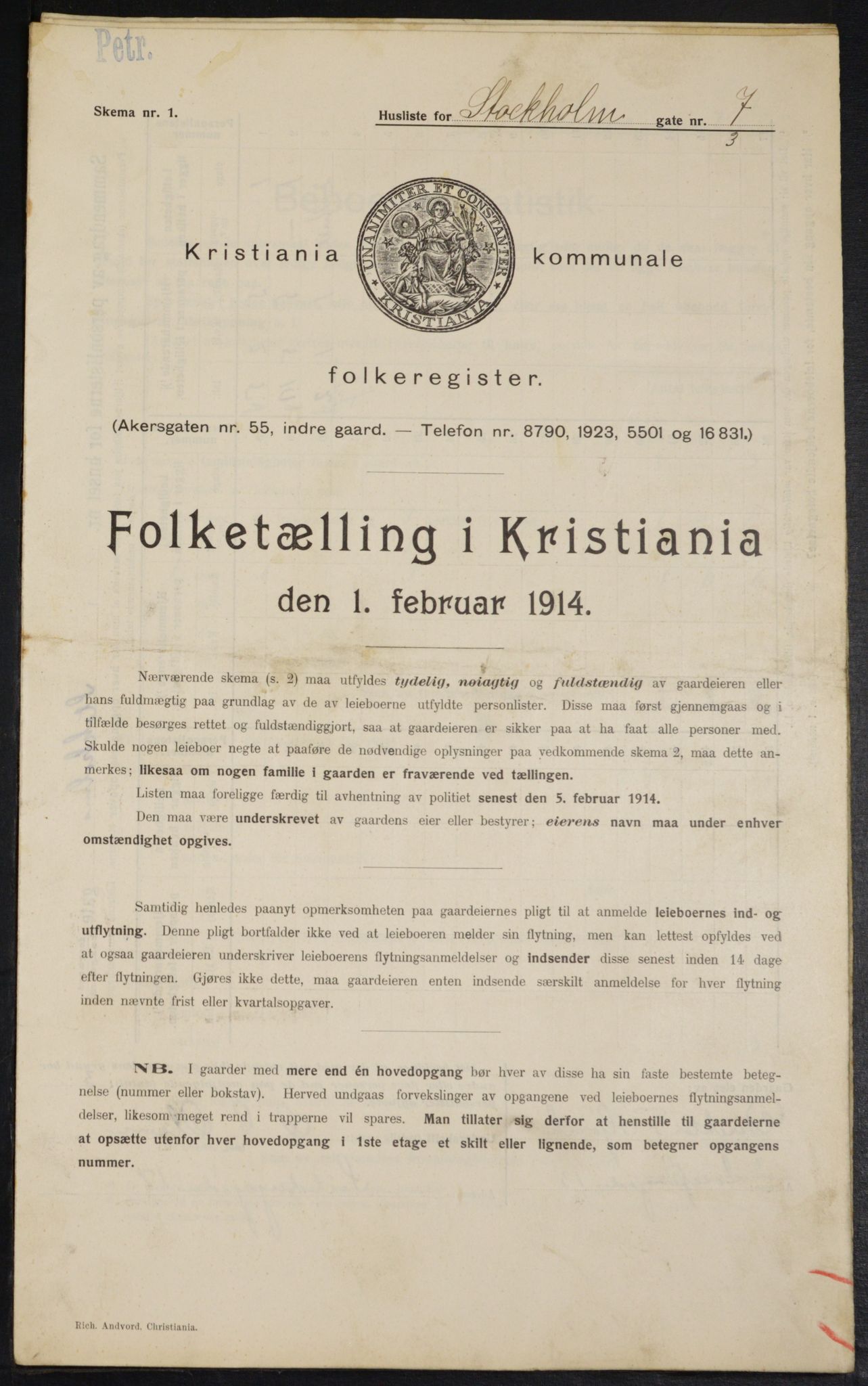 OBA, Kommunal folketelling 1.2.1914 for Kristiania, 1914, s. 103056