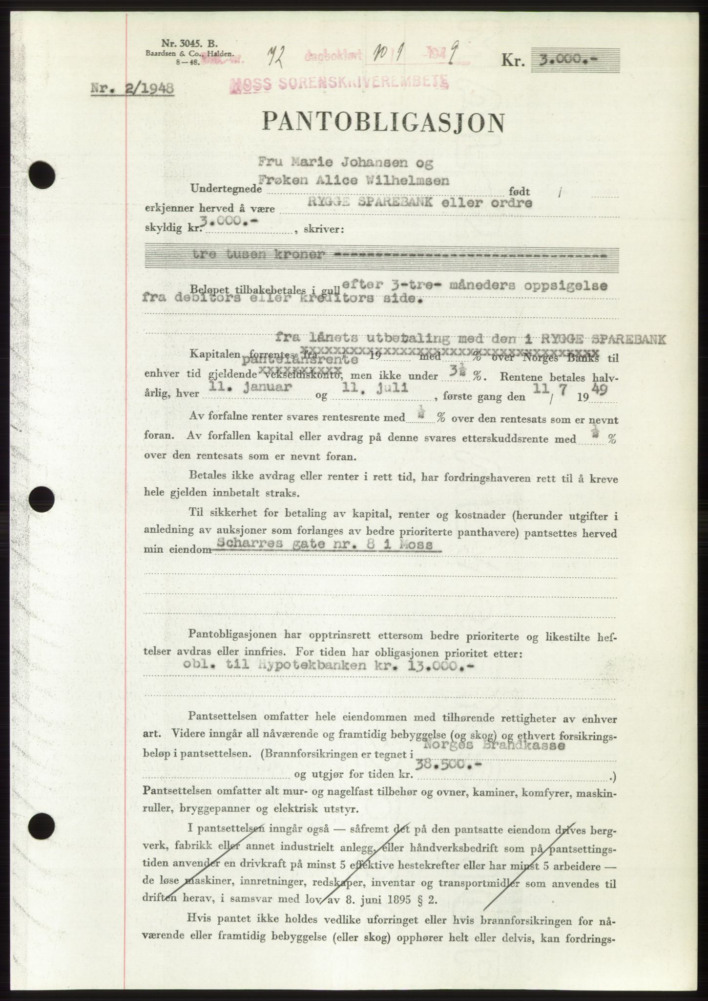 Moss sorenskriveri, SAO/A-10168: Pantebok nr. B21, 1949-1949, Dagboknr: 72/1949