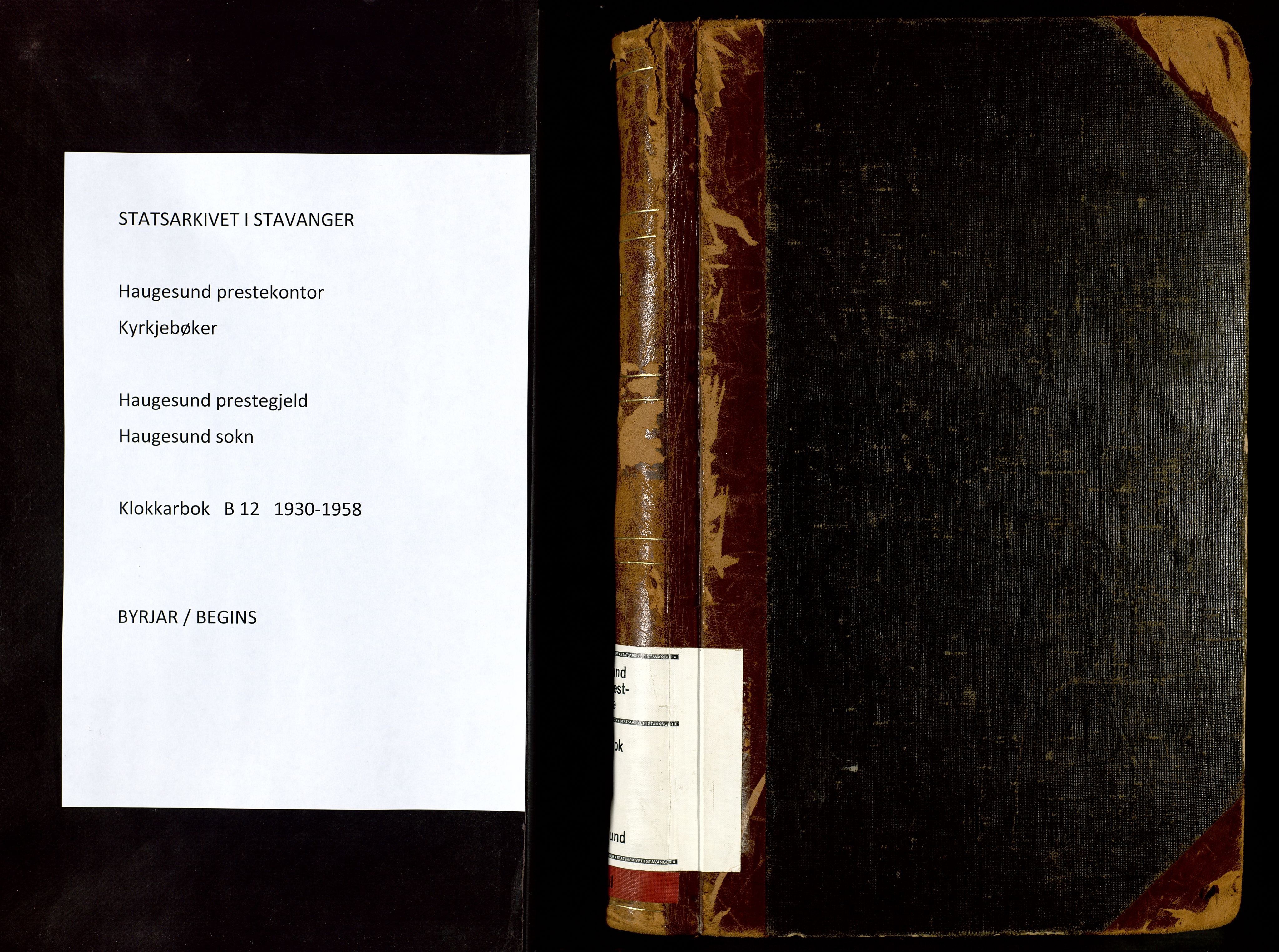 Haugesund sokneprestkontor, AV/SAST-A -101863/H/Ha/Hab/L0012: Klokkerbok nr. B 12, 1930-1958