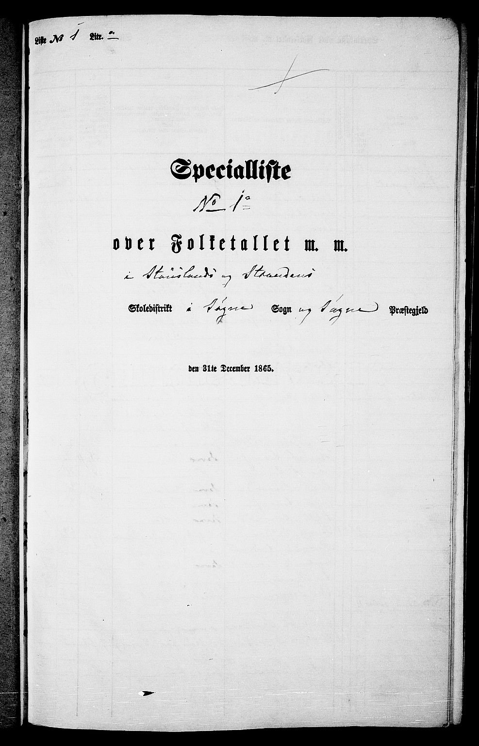 RA, Folketelling 1865 for 1018P Søgne prestegjeld, 1865, s. 15