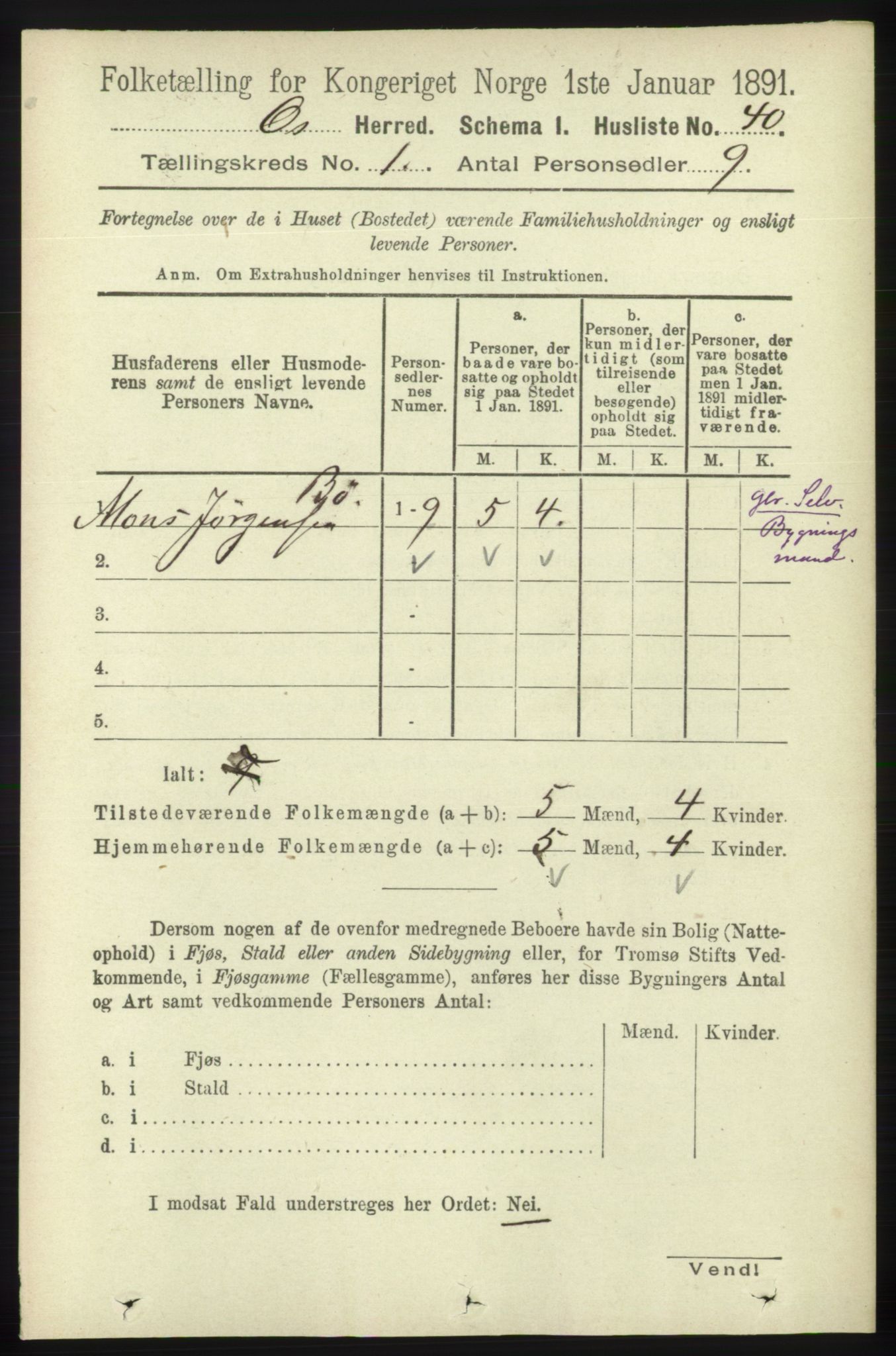 RA, Folketelling 1891 for 1243 Os herred, 1891, s. 75