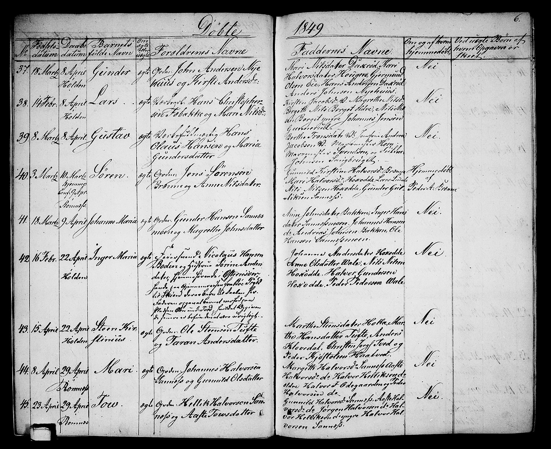 Holla kirkebøker, AV/SAKO-A-272/G/Ga/L0003: Klokkerbok nr. I 3, 1849-1866, s. 6