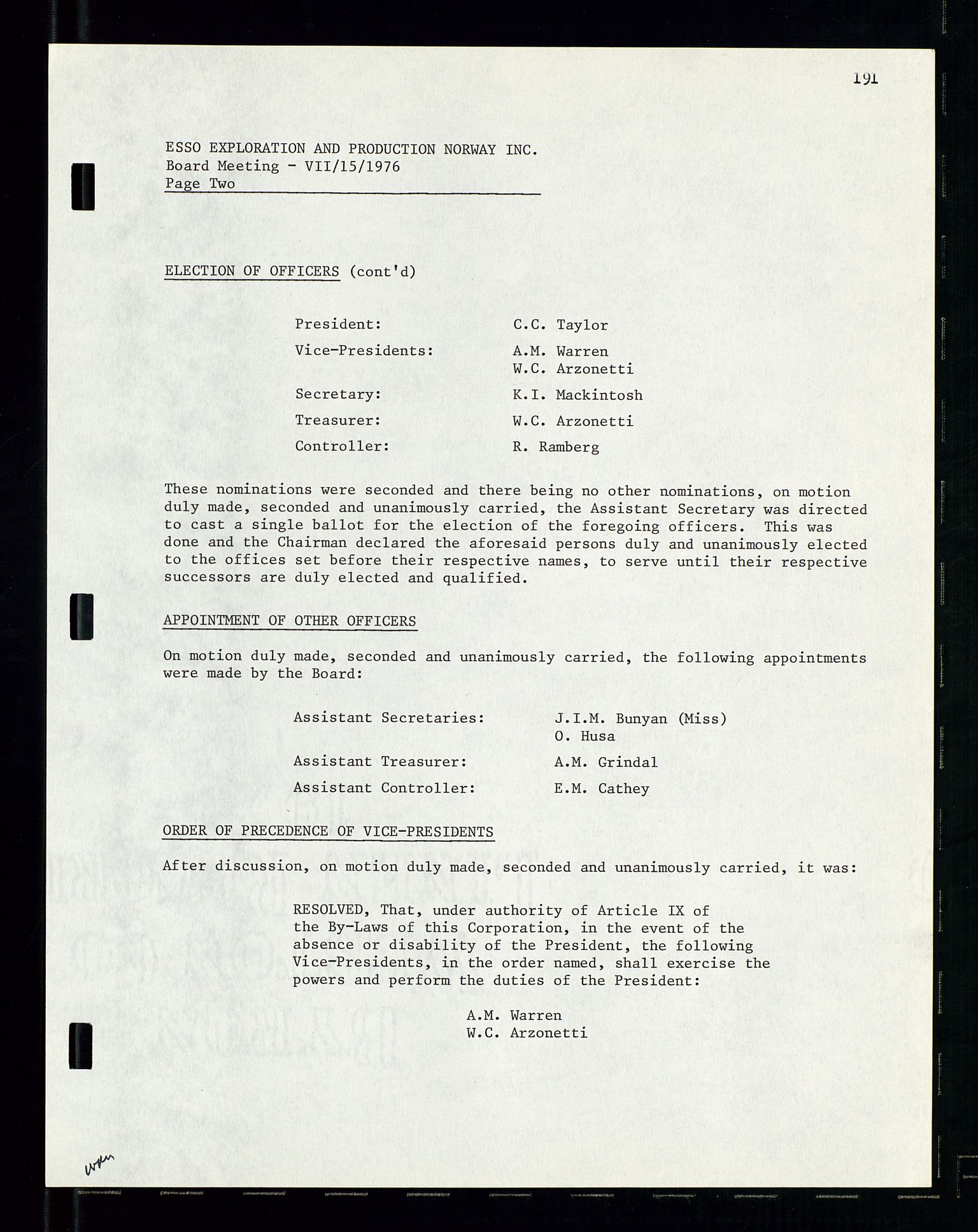 Pa 1512 - Esso Exploration and Production Norway Inc., AV/SAST-A-101917/A/Aa/L0001/0002: Styredokumenter / Corporate records, Board meeting minutes, Agreements, Stocholder meetings, 1975-1979, s. 41