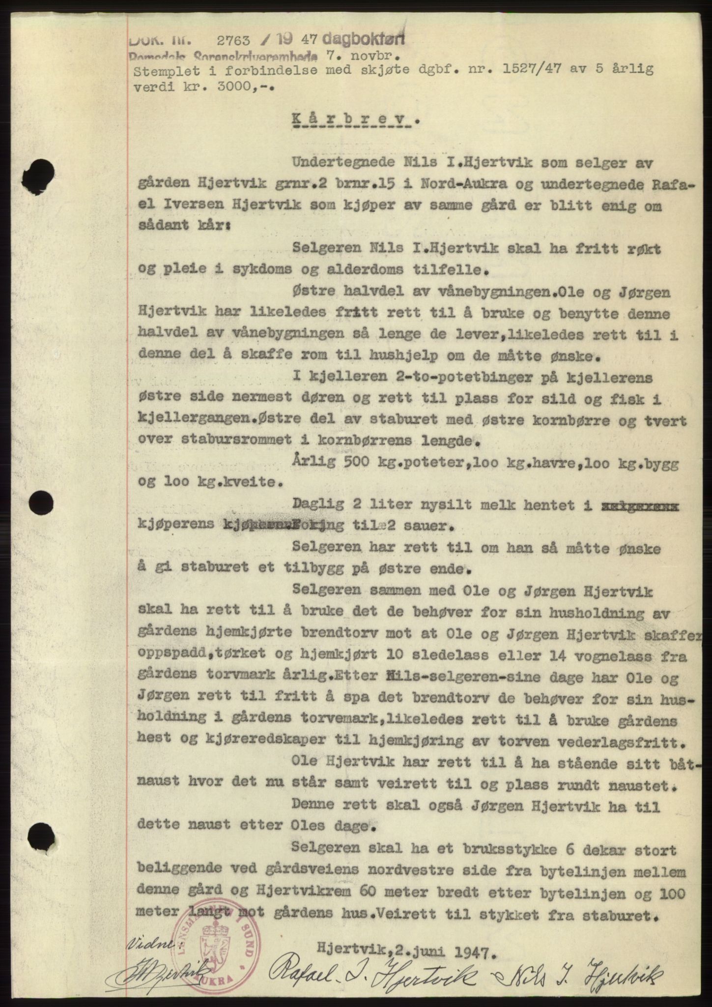 Romsdal sorenskriveri, SAT/A-4149/1/2/2C: Pantebok nr. B3, 1946-1948, Dagboknr: 2763/1947