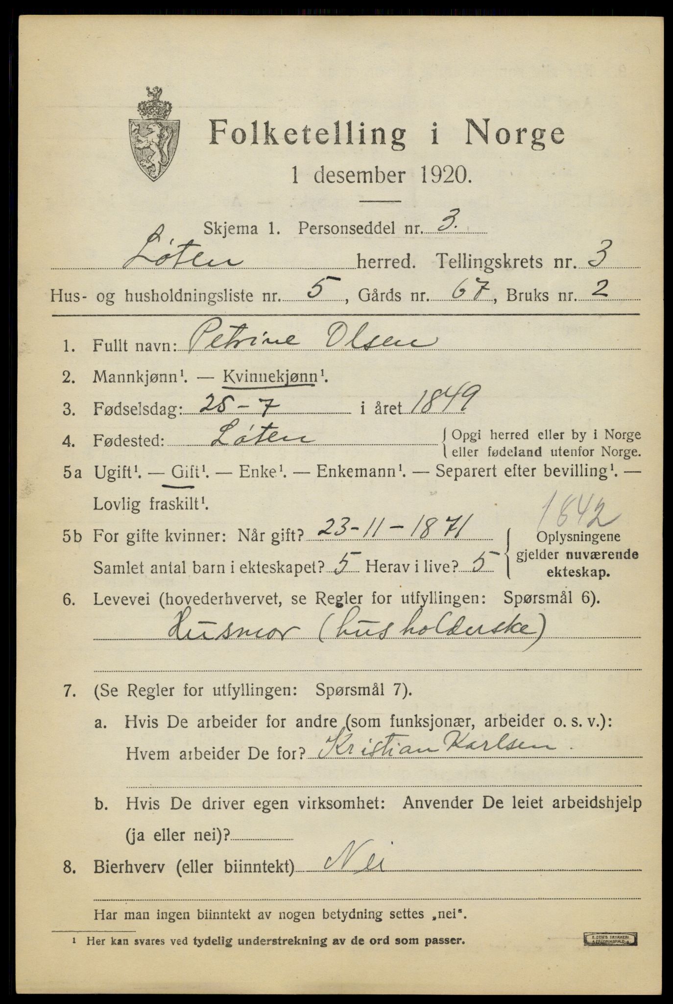 SAH, Folketelling 1920 for 0415 Løten herred, 1920, s. 7357