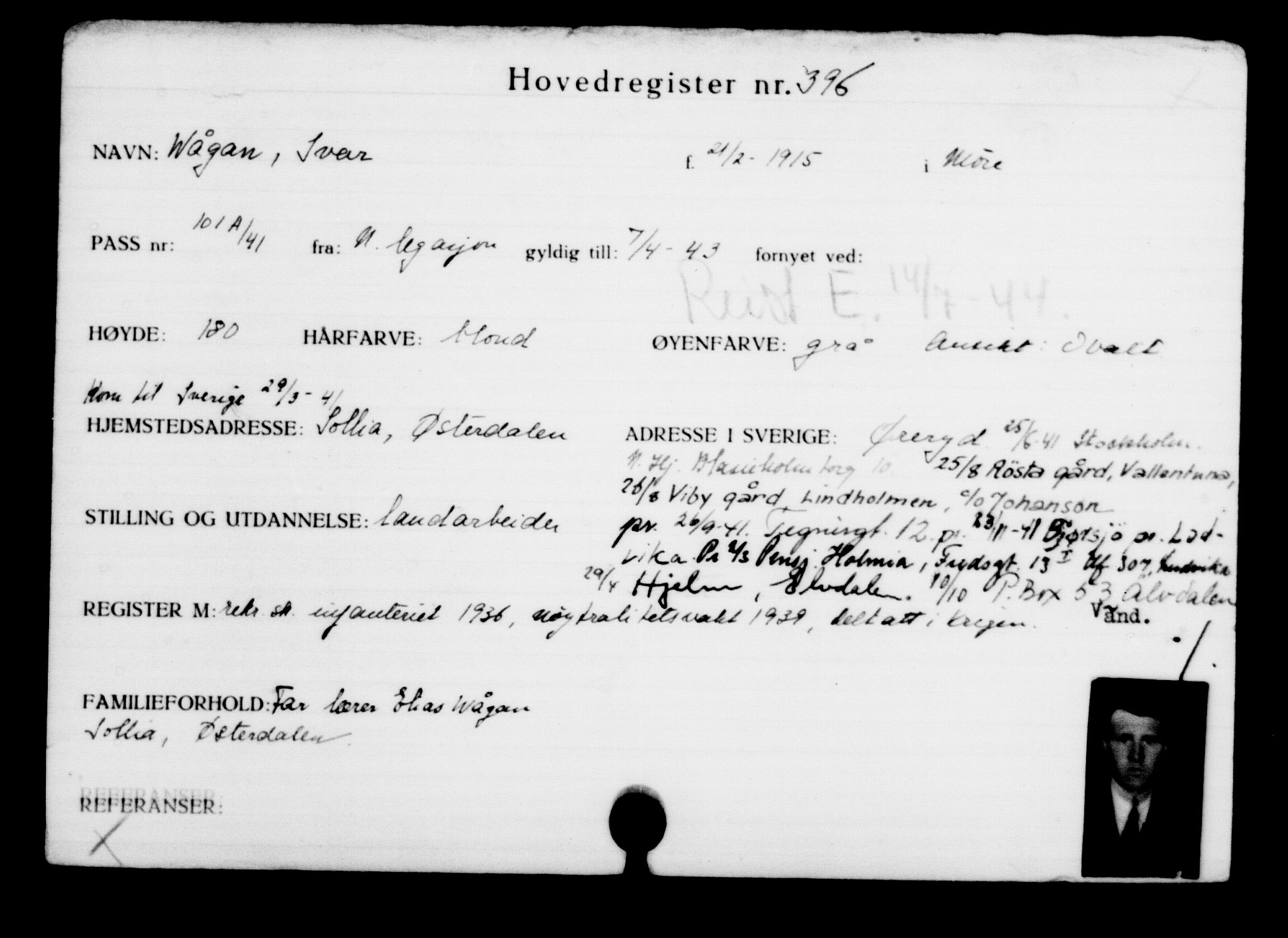 Utenriksstasjonene, Legasjonen i Stockholm, Flyktningkontoret, AV/RA-S-6753/V/Va/L0001: Kjesäterkartoteket, flyktninger med registreringsnr. 1-1000, 1940-1945, s. 620