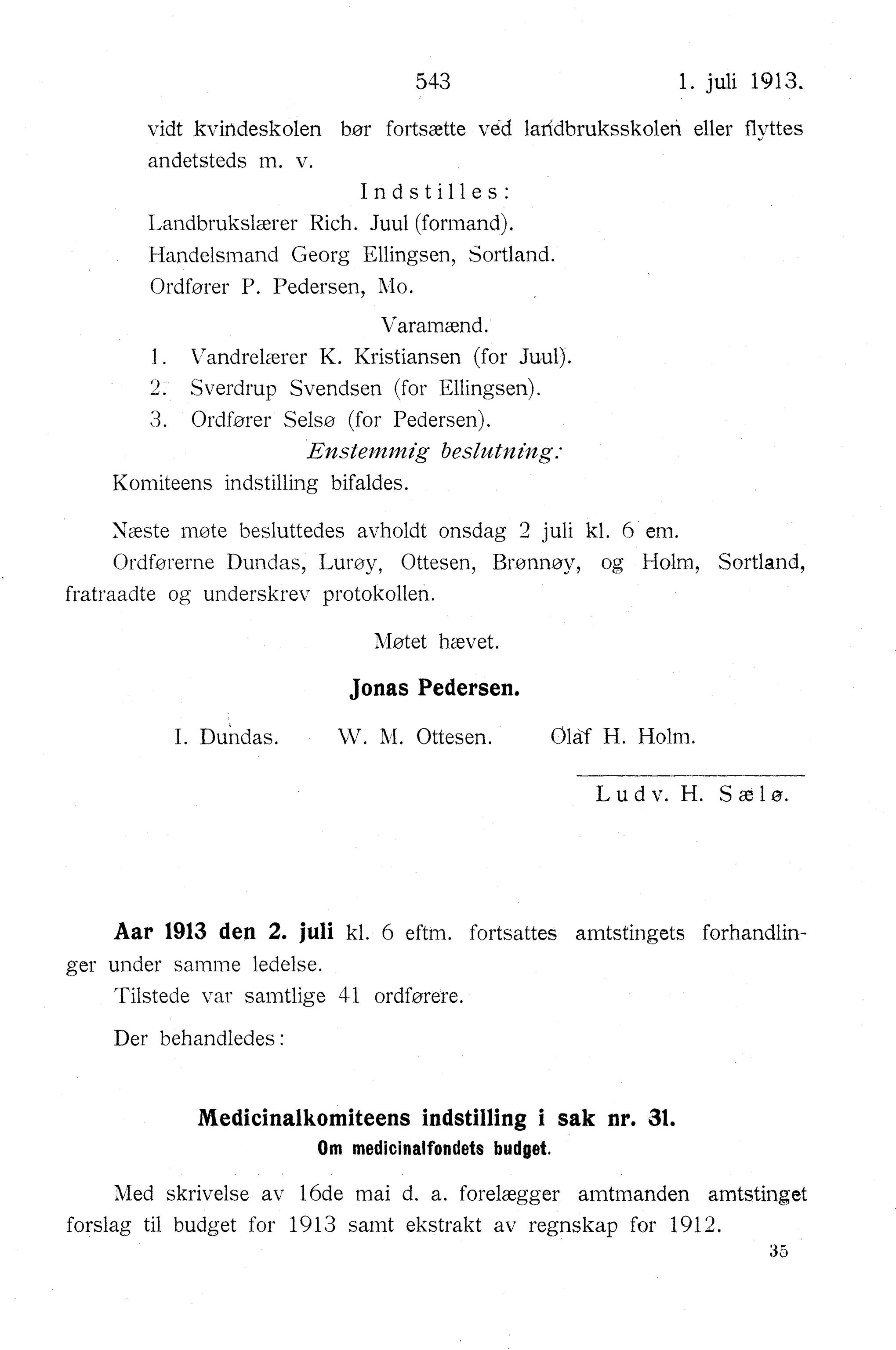 Nordland Fylkeskommune. Fylkestinget, AIN/NFK-17/176/A/Ac/L0036: Fylkestingsforhandlinger 1913, 1913, s. 543