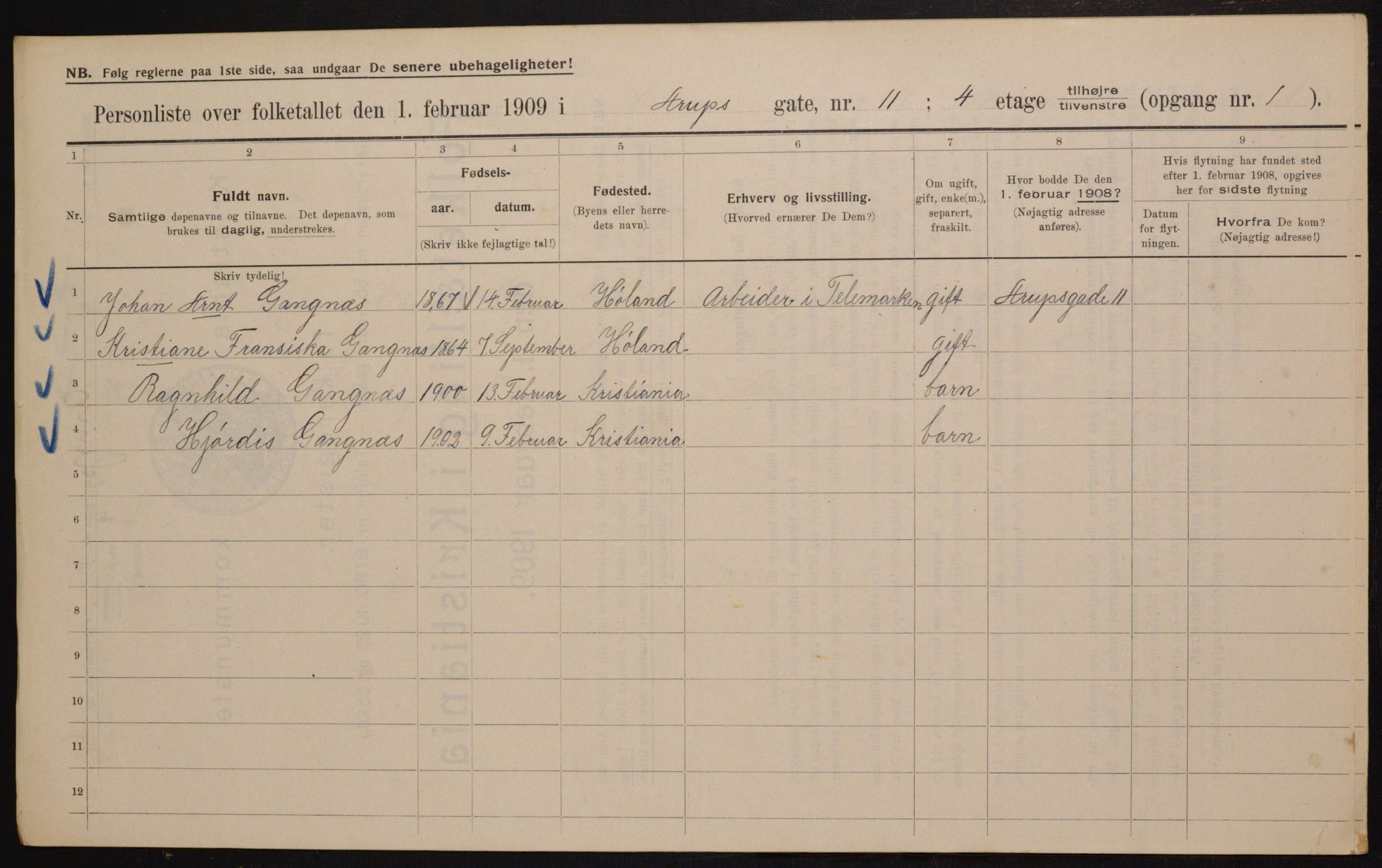 OBA, Kommunal folketelling 1.2.1909 for Kristiania kjøpstad, 1909, s. 2131