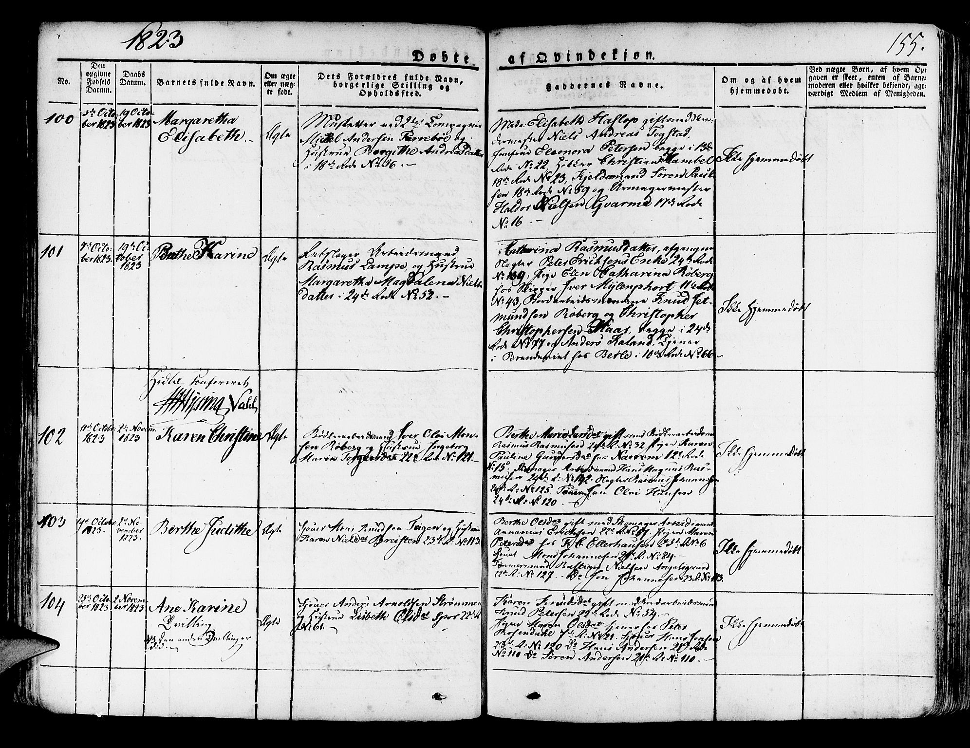 Korskirken sokneprestembete, AV/SAB-A-76101/H/Haa/L0014: Ministerialbok nr. A 14, 1823-1835, s. 155