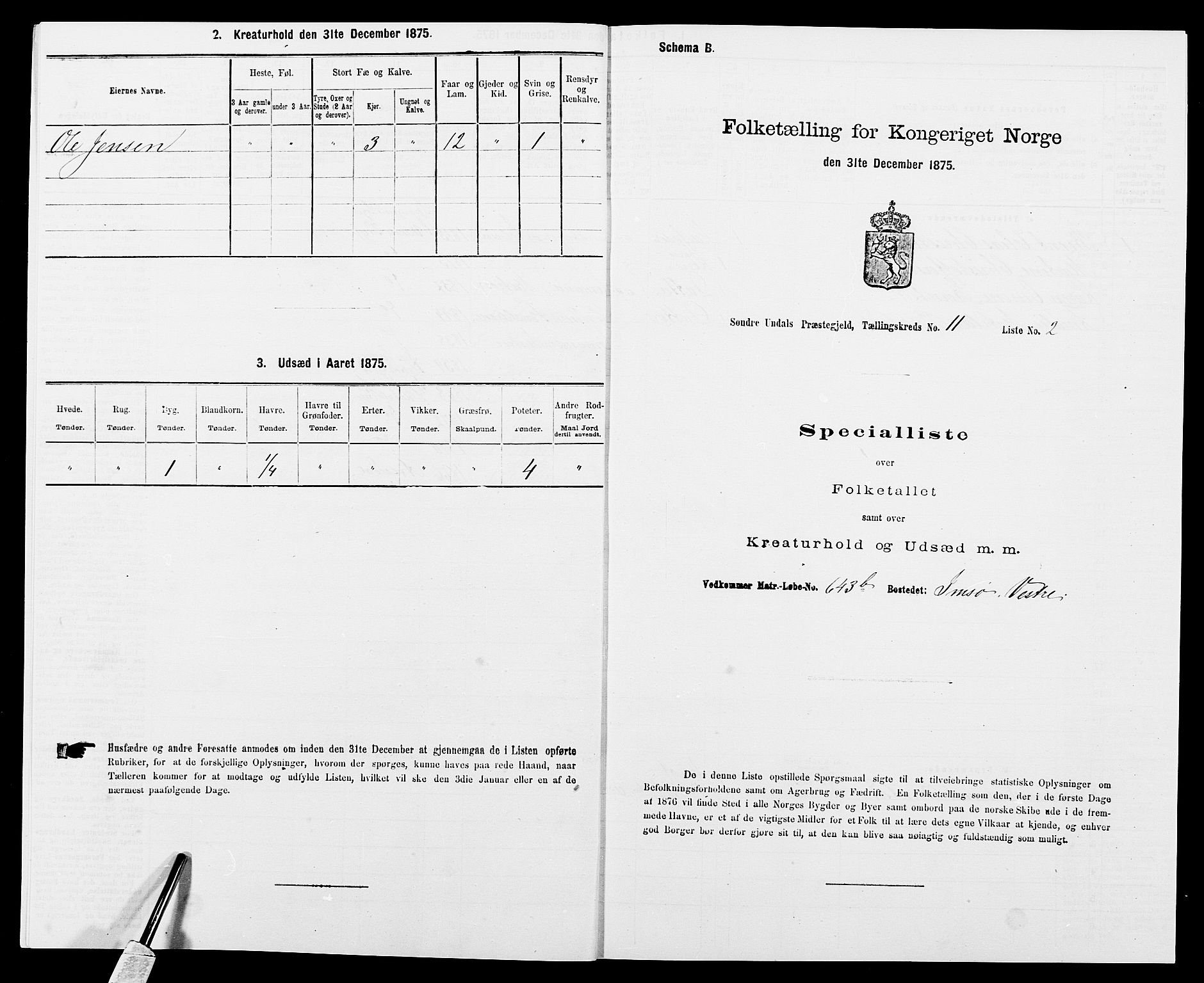 SAK, Folketelling 1875 for 1029P Sør-Audnedal prestegjeld, 1875, s. 1535