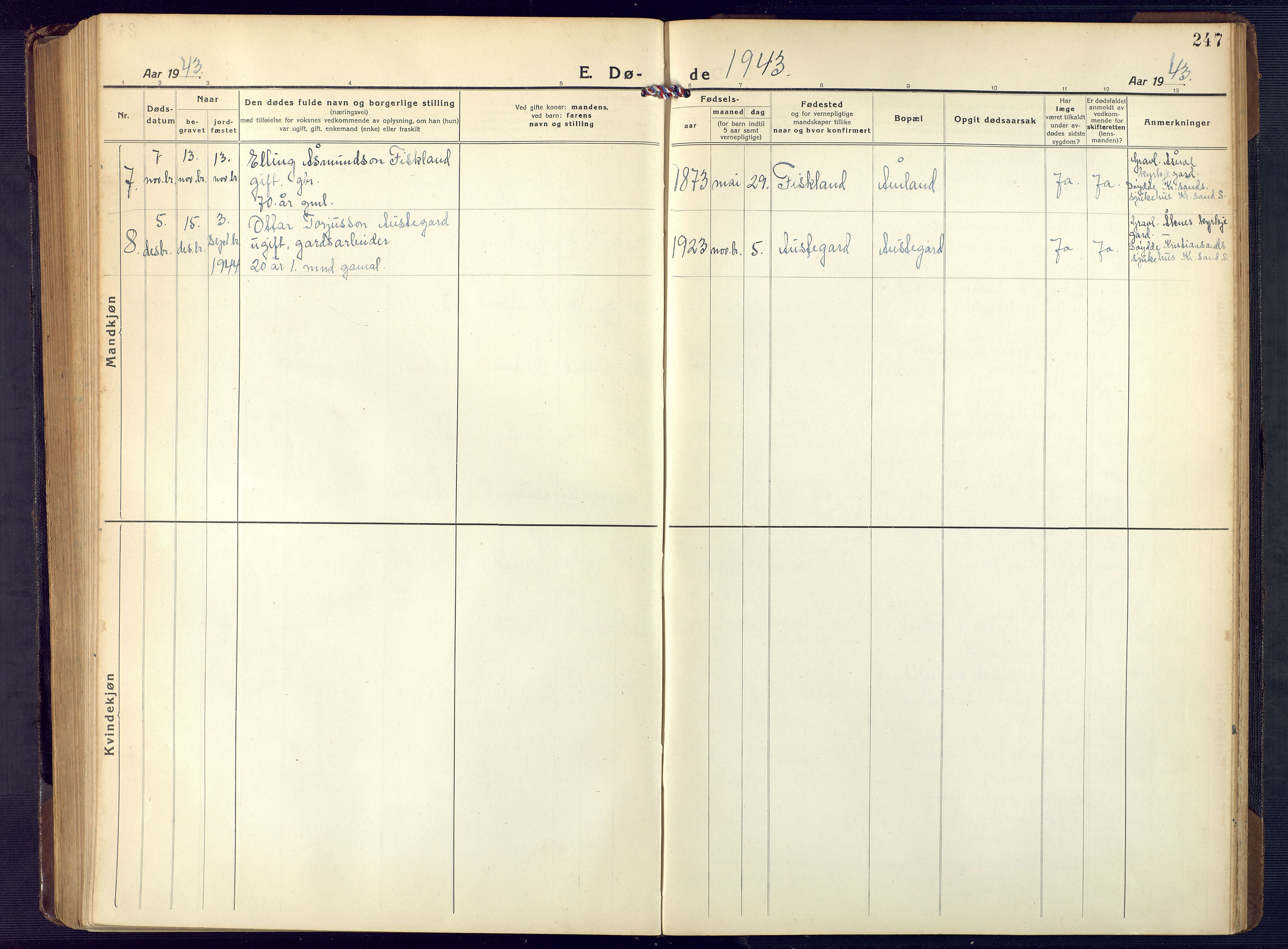 Åseral sokneprestkontor, AV/SAK-1111-0051/F/Fb/L0004: Klokkerbok nr. B 4, 1920-1946, s. 247