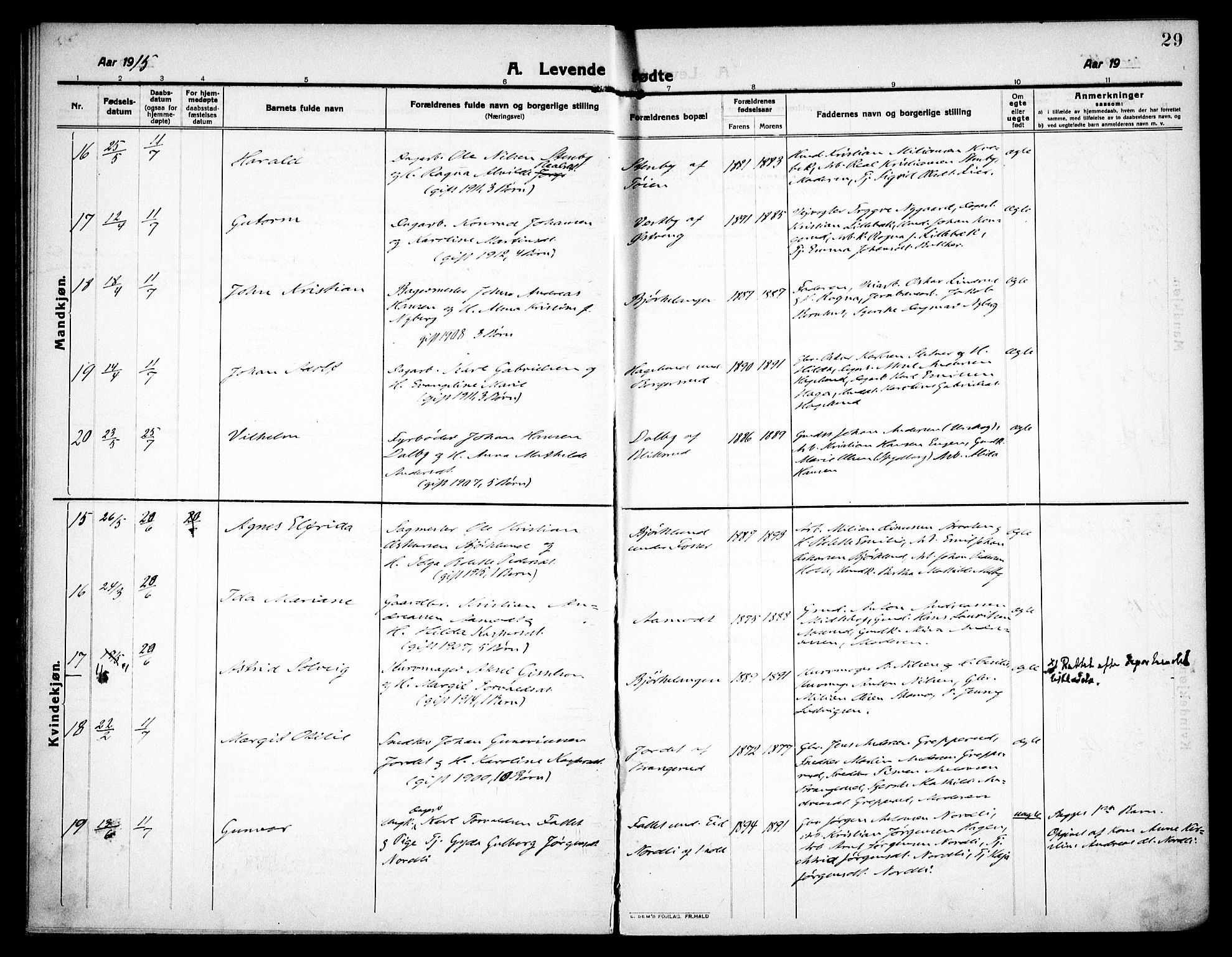 Høland prestekontor Kirkebøker, AV/SAO-A-10346a/F/Fa/L0016: Ministerialbok nr. I 16, 1912-1921, s. 29