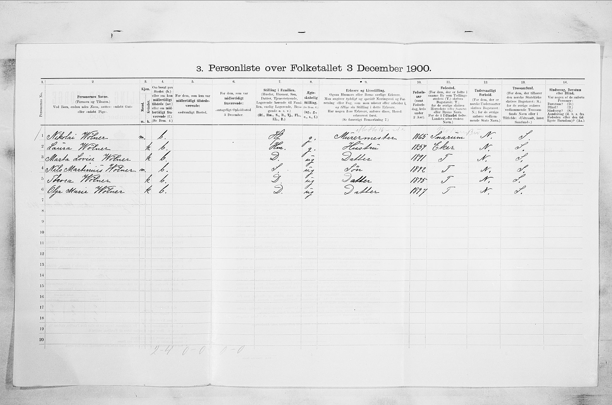 RA, Folketelling 1900 for 0604 Kongsberg kjøpstad, 1900, s. 3365
