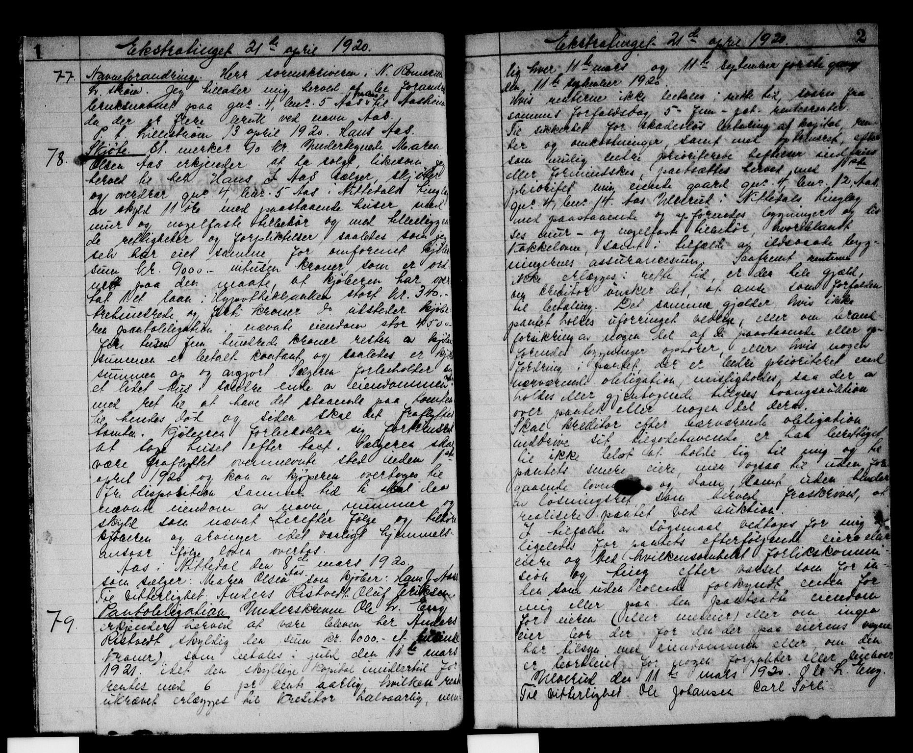 Nedre Romerike sorenskriveri, AV/SAO-A-10469/G/Gb/Gba/L0053: Pantebok nr. 5a, 1920-1920, s. 1-2