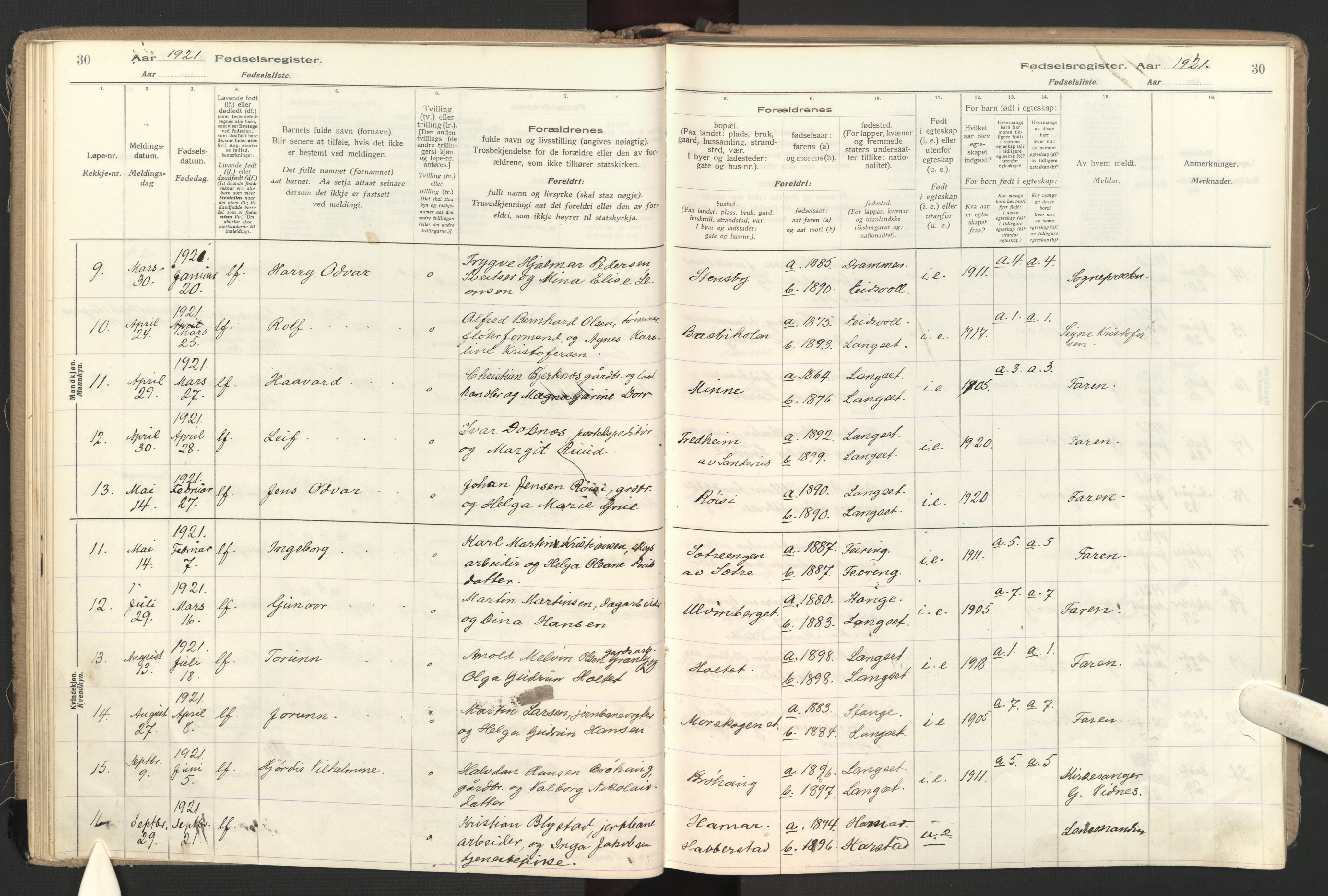 Eidsvoll prestekontor Kirkebøker, AV/SAO-A-10888/J/Jb/L0001: Fødselsregister nr. II 1, 1916-1959, s. 30