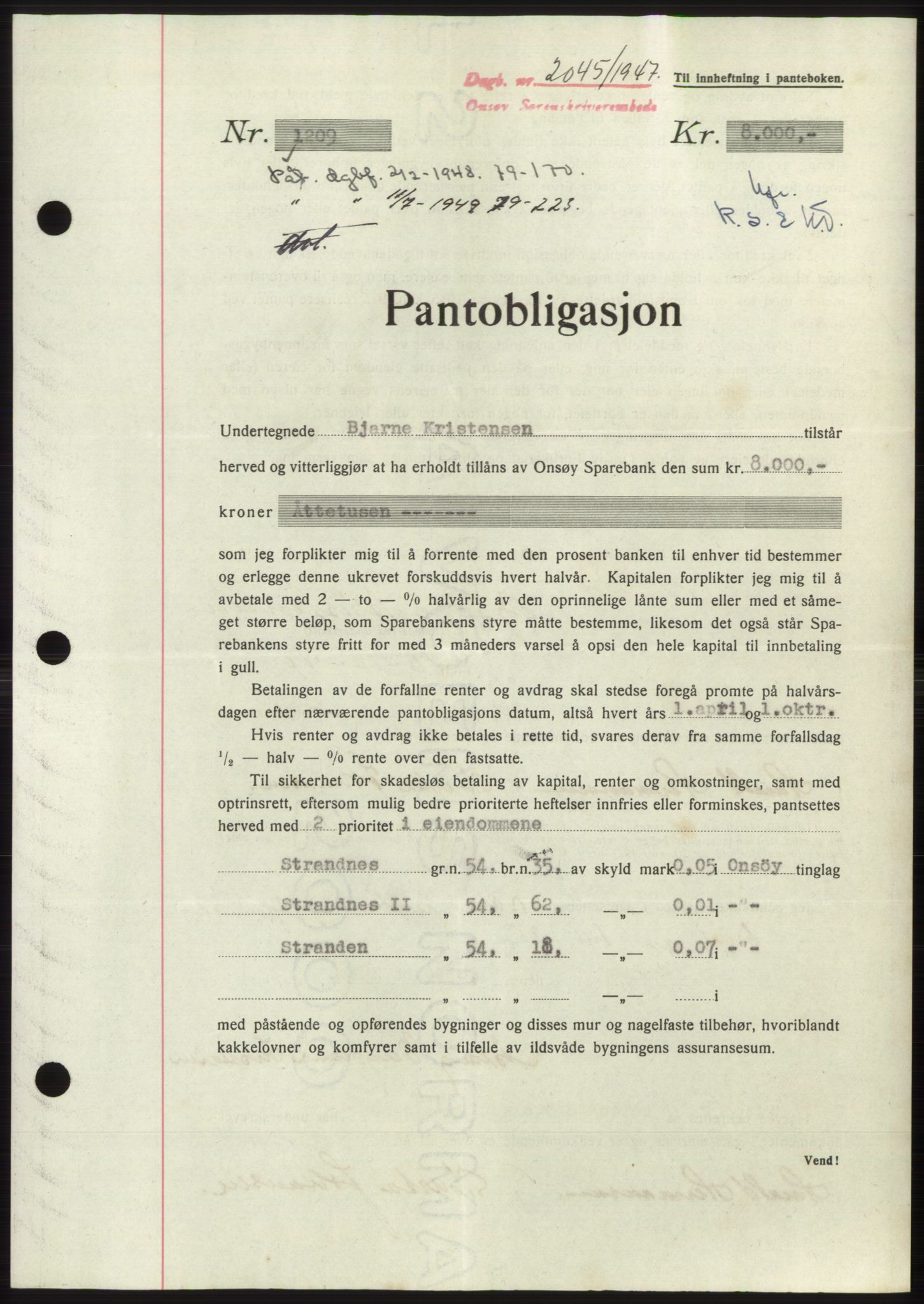 Onsøy sorenskriveri, SAO/A-10474/G/Ga/Gac/L0006: Pantebok nr. B 12-6, 1947-1948, Dagboknr: 2045/1947